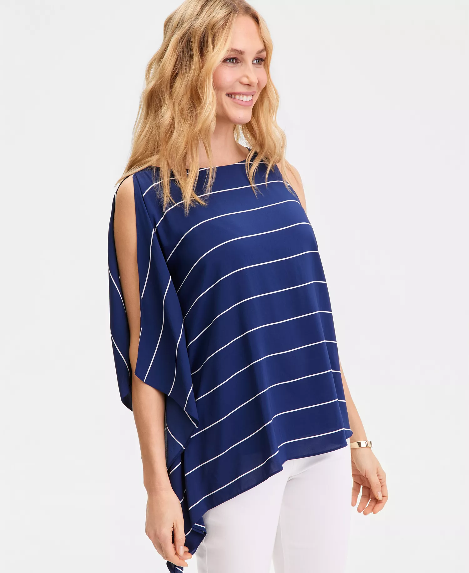 Women's Asymmetrical-Hem One-Shoulder Tunic, Macy's Exclusive - Cait Stripe - L
