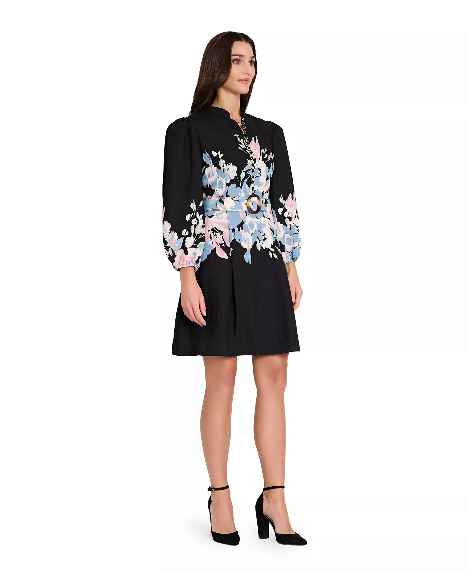 Women's Collared Knee Length Dress - Black Multi - 0P