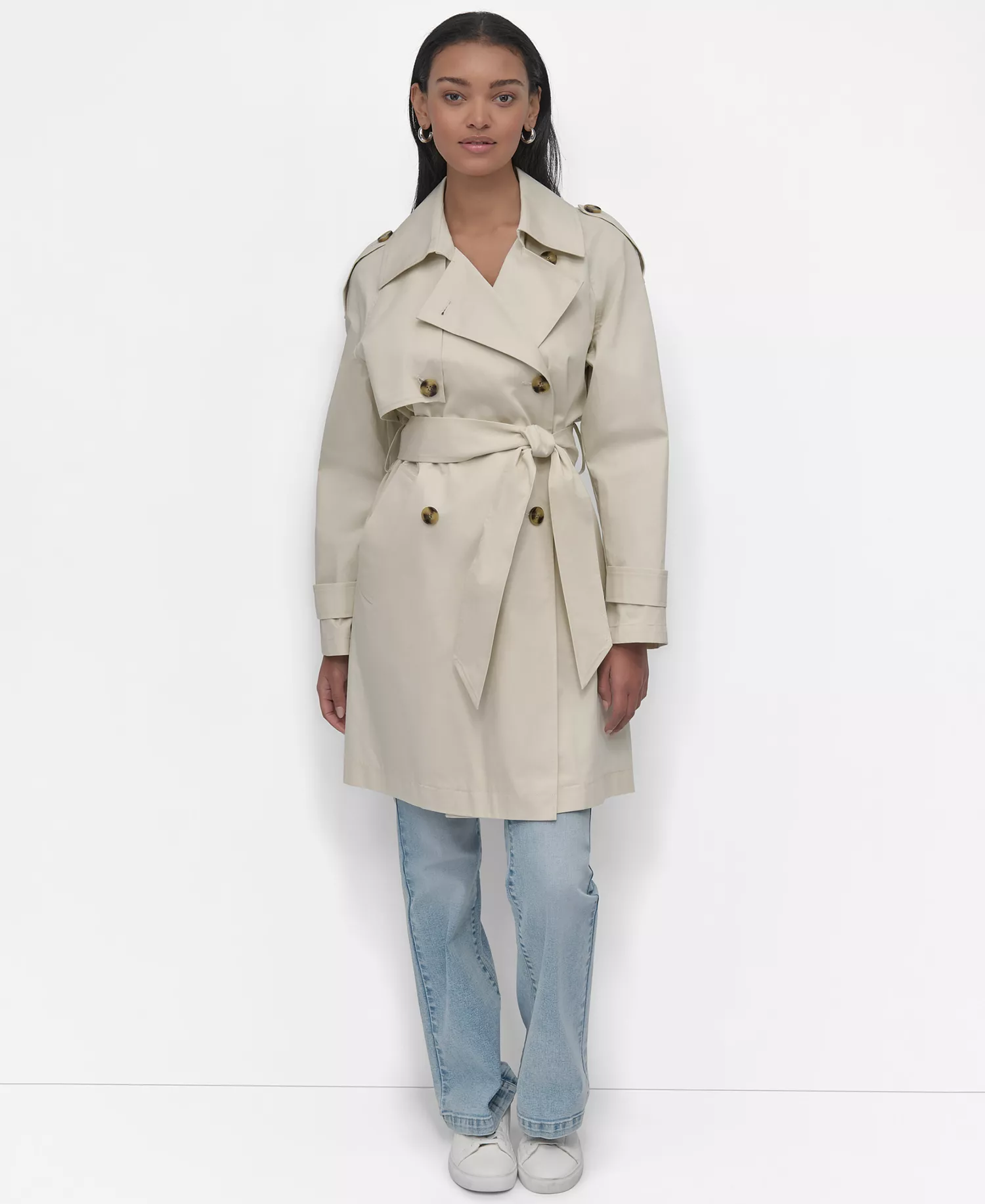 Women's Raglan Sleeve Double Breasted Trench Coat - Light City Khaki - L