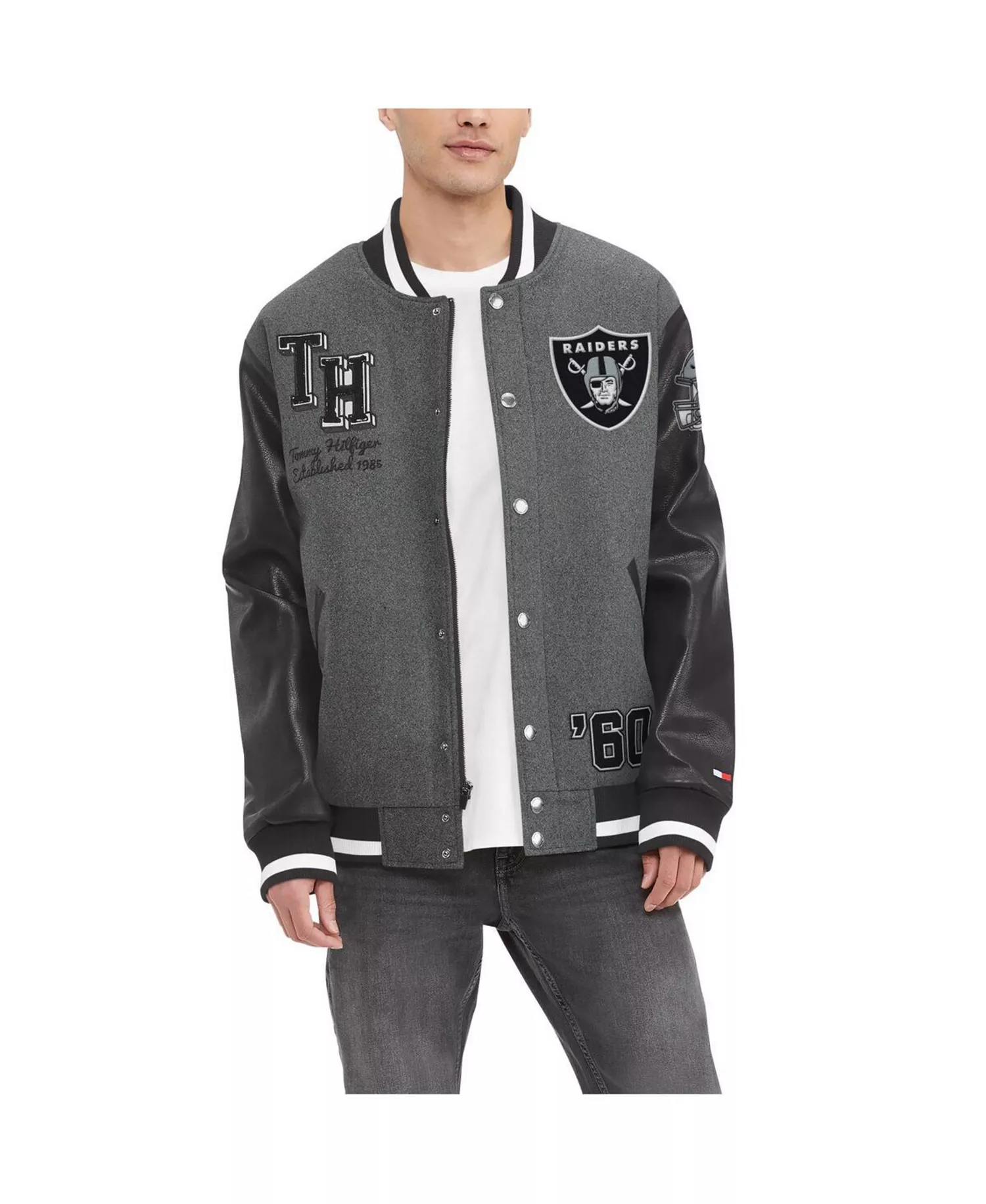 Men's Heather Gray, Black Las Vegas Raiders Gunner Full-Zip Varsity Jacket - Heather Gray, Black - L