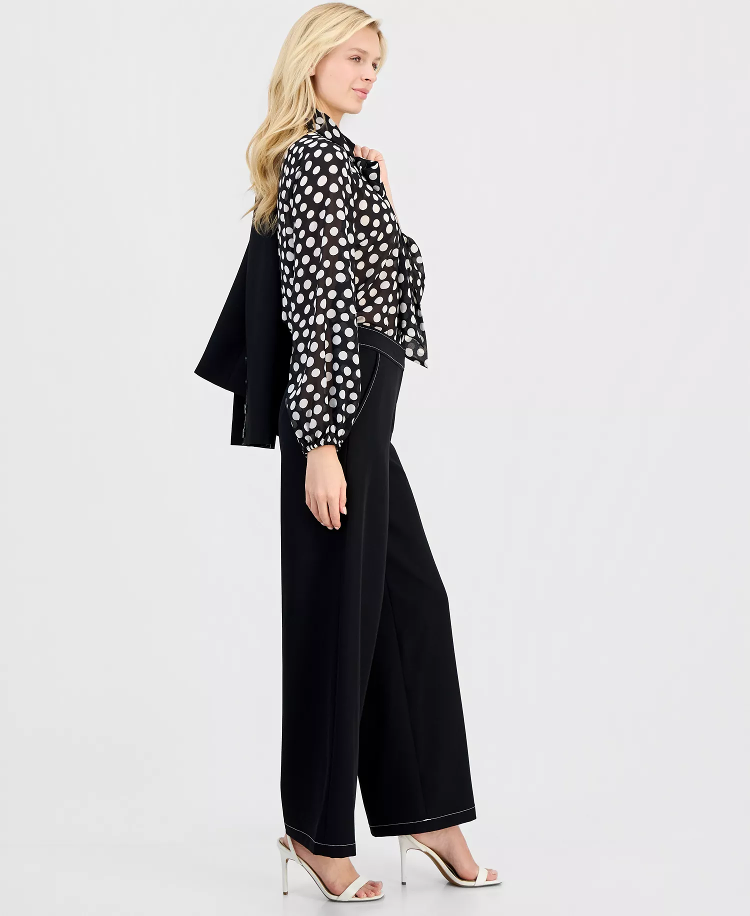 Petite Wide-Leg Pants - Black/White - 10P