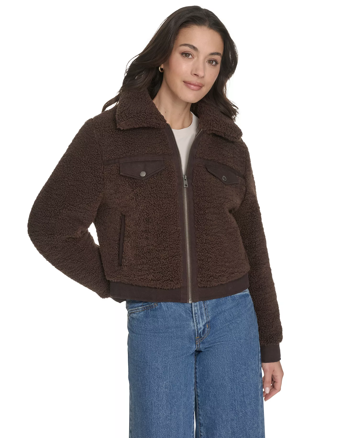 Women's Sherpa Zip-Front Jacket - Brown - L