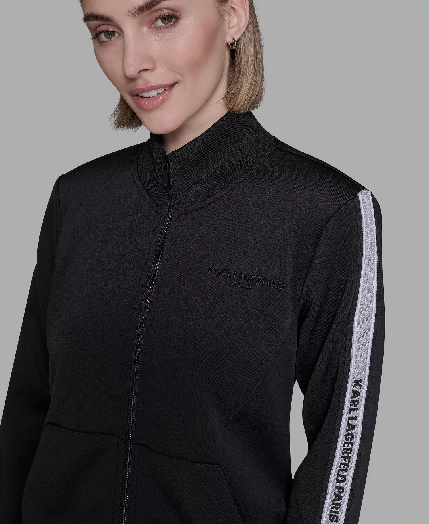 Women's Logo Tape Zip Up Jacket - Black - L