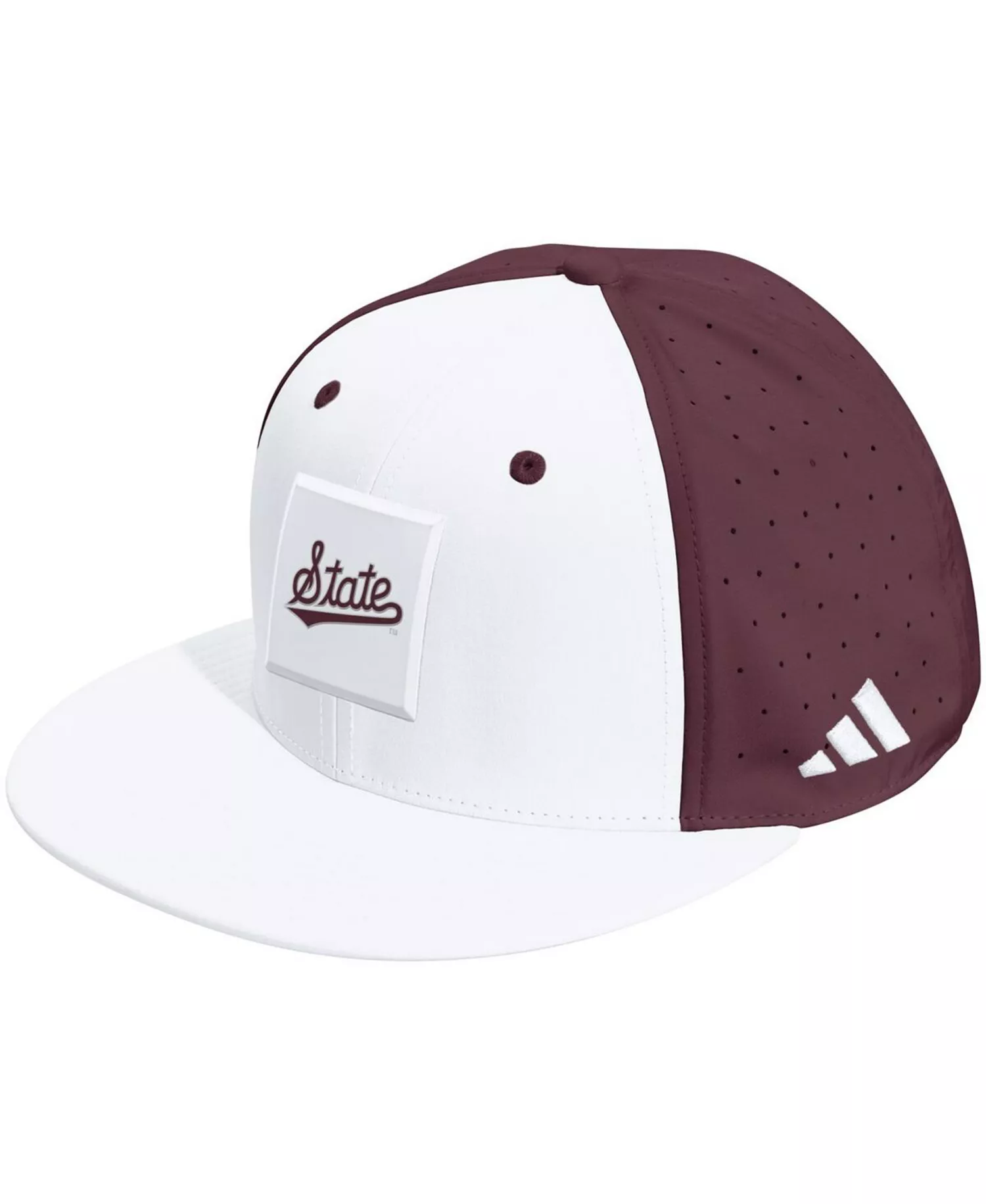 Men's and Women's White/Maroon Mississippi State Bulldogs Performance Flat Bill Adjustable Hat - White, Maroon - ONE SIZE