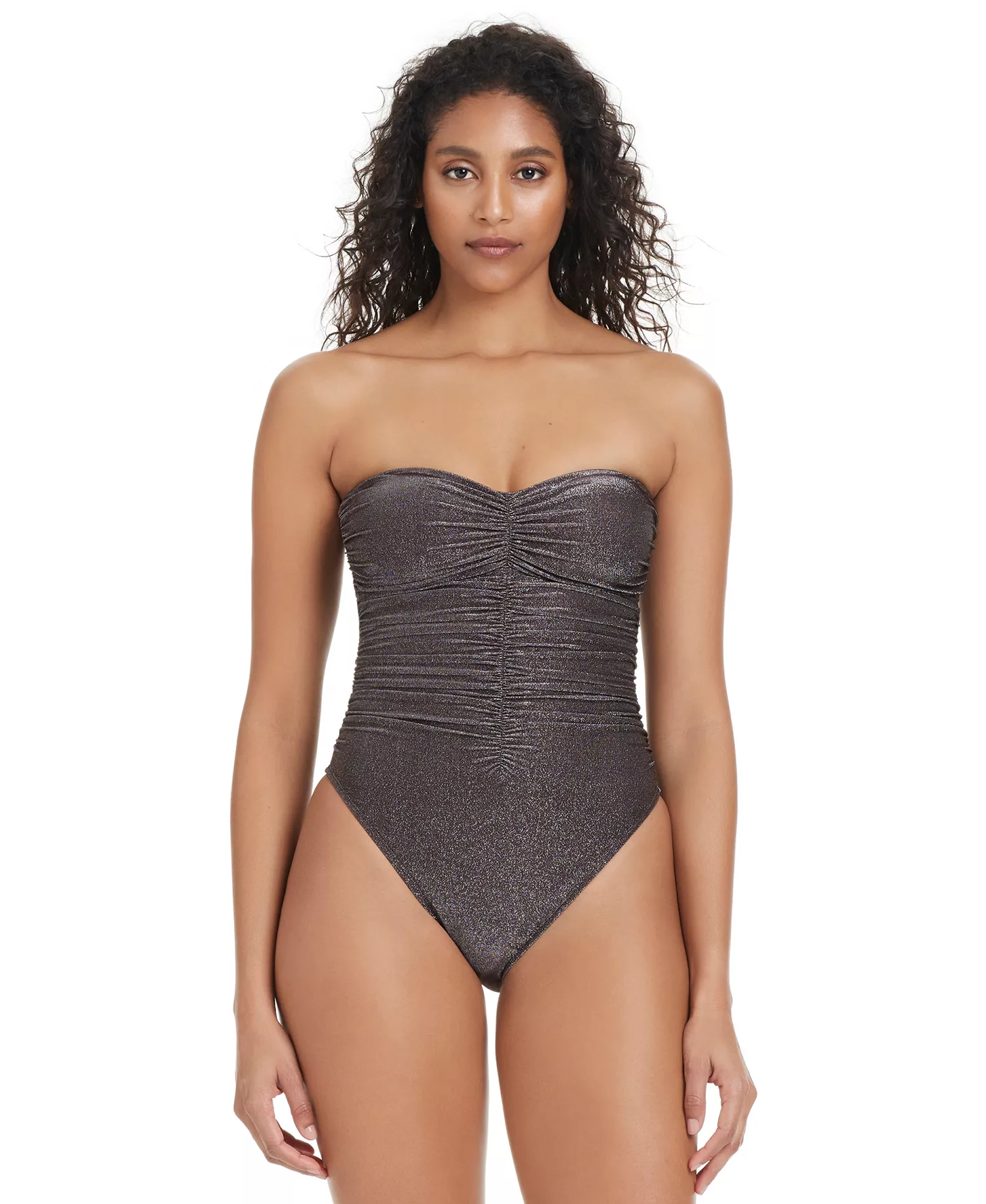 Women's Shimmer Core Bandeau One-Piece Swimsuit, Exclusively at Macy's - Java - XS