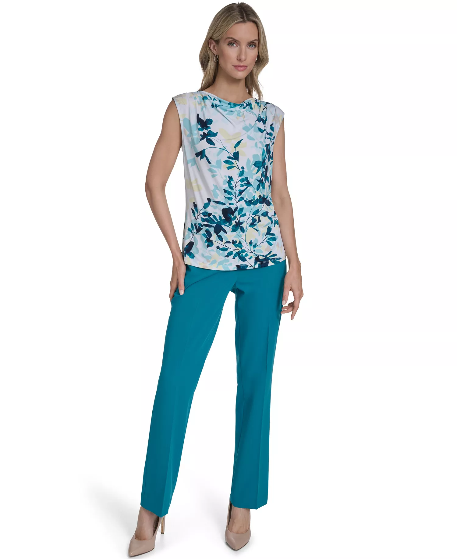 Petite Cowl Neck Sleeveless Top - White Multi - P/L