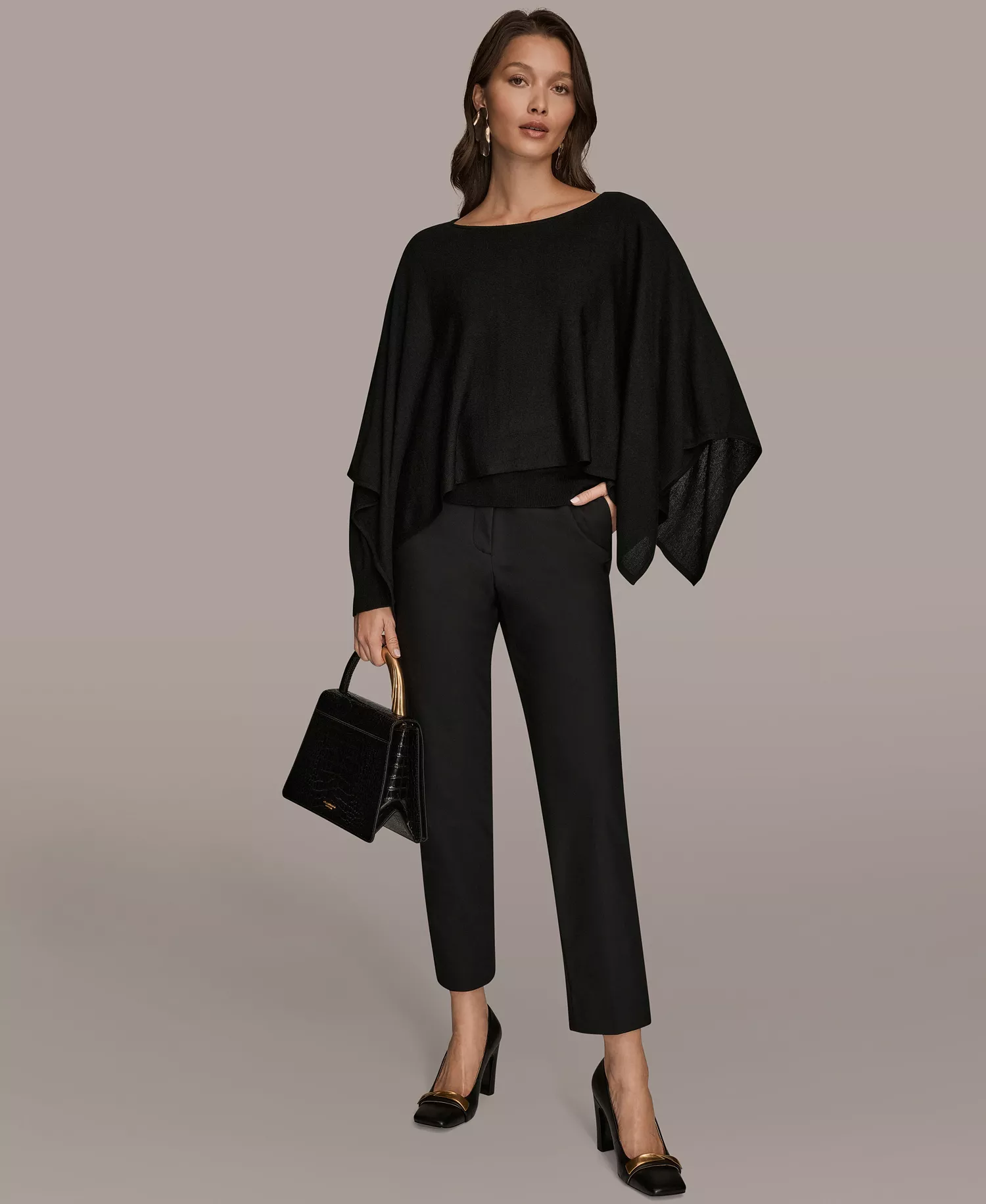 Women's Long Sleeve Cape Sweater - Black - M