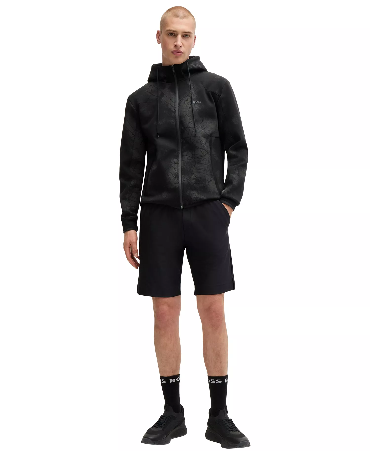 Men’s Reflective Artwork Zip-Up Hoodie - Black - 2XL