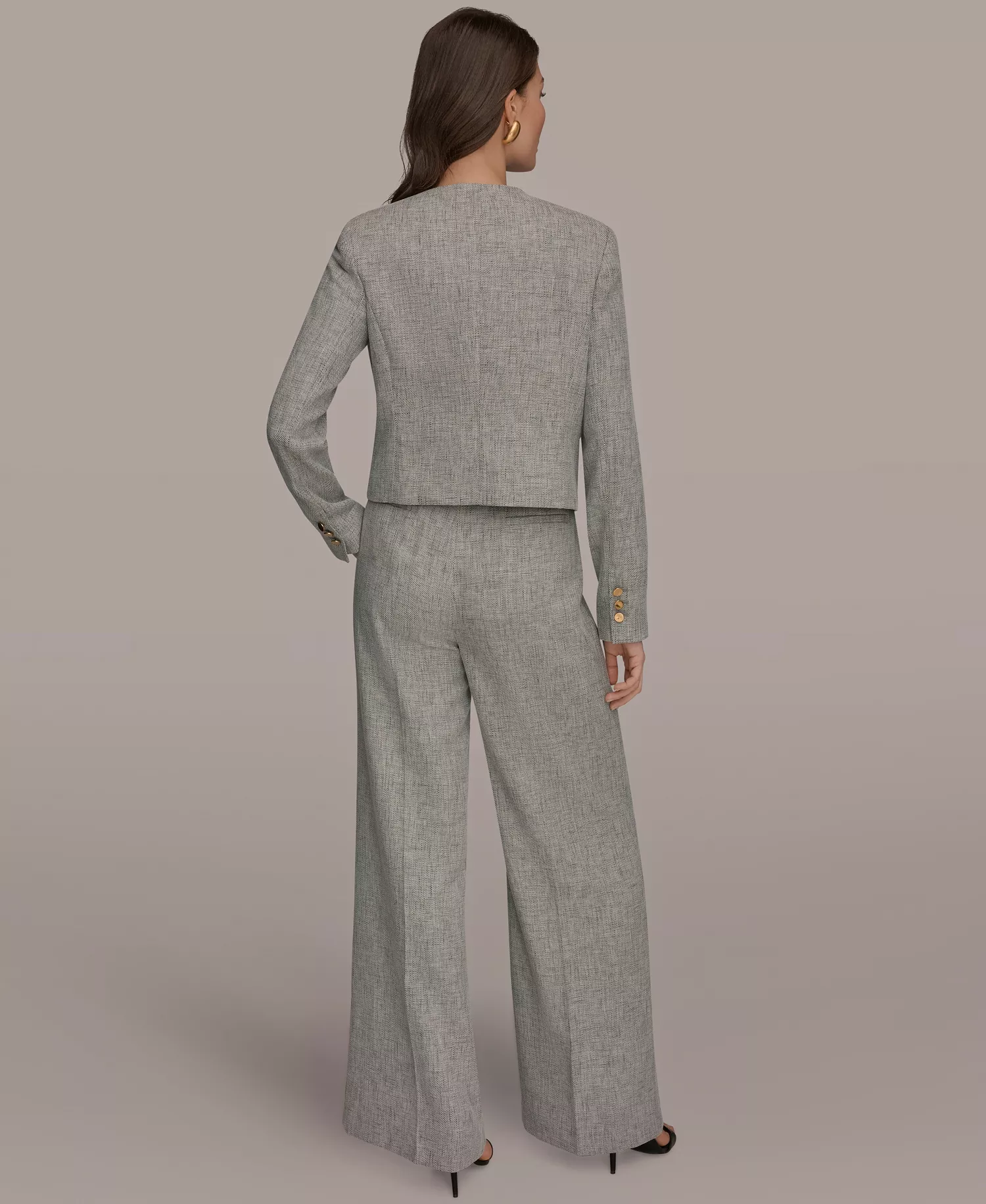 Women's Button-Front Cropped Jacket and High-Waist Wide-Leg Pants - Turin Multi - 0