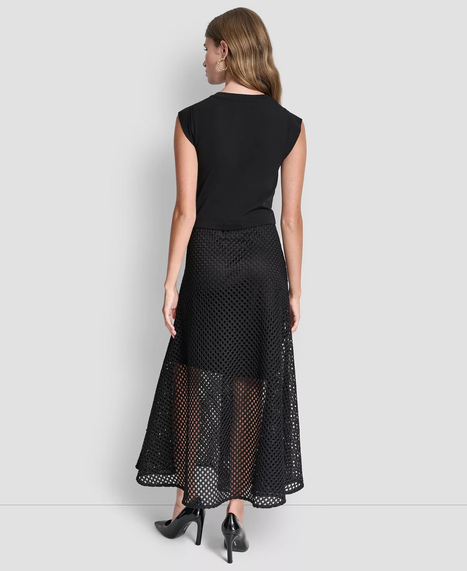 Women's Sleeveless Mix Media Fauchet Dress - Black - L