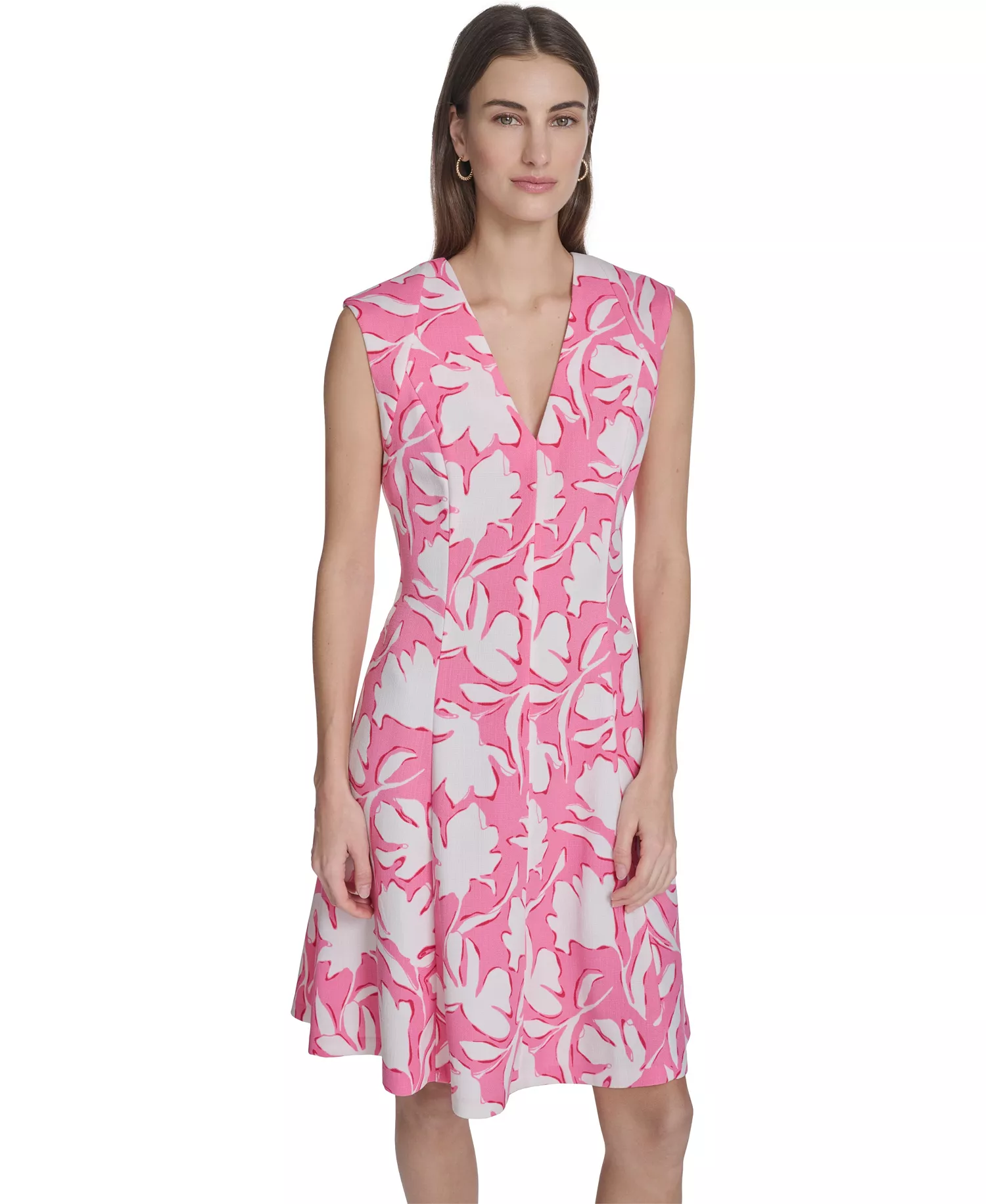 Women's Printed V-Neck Midi Dress - Azalea Multi - 10