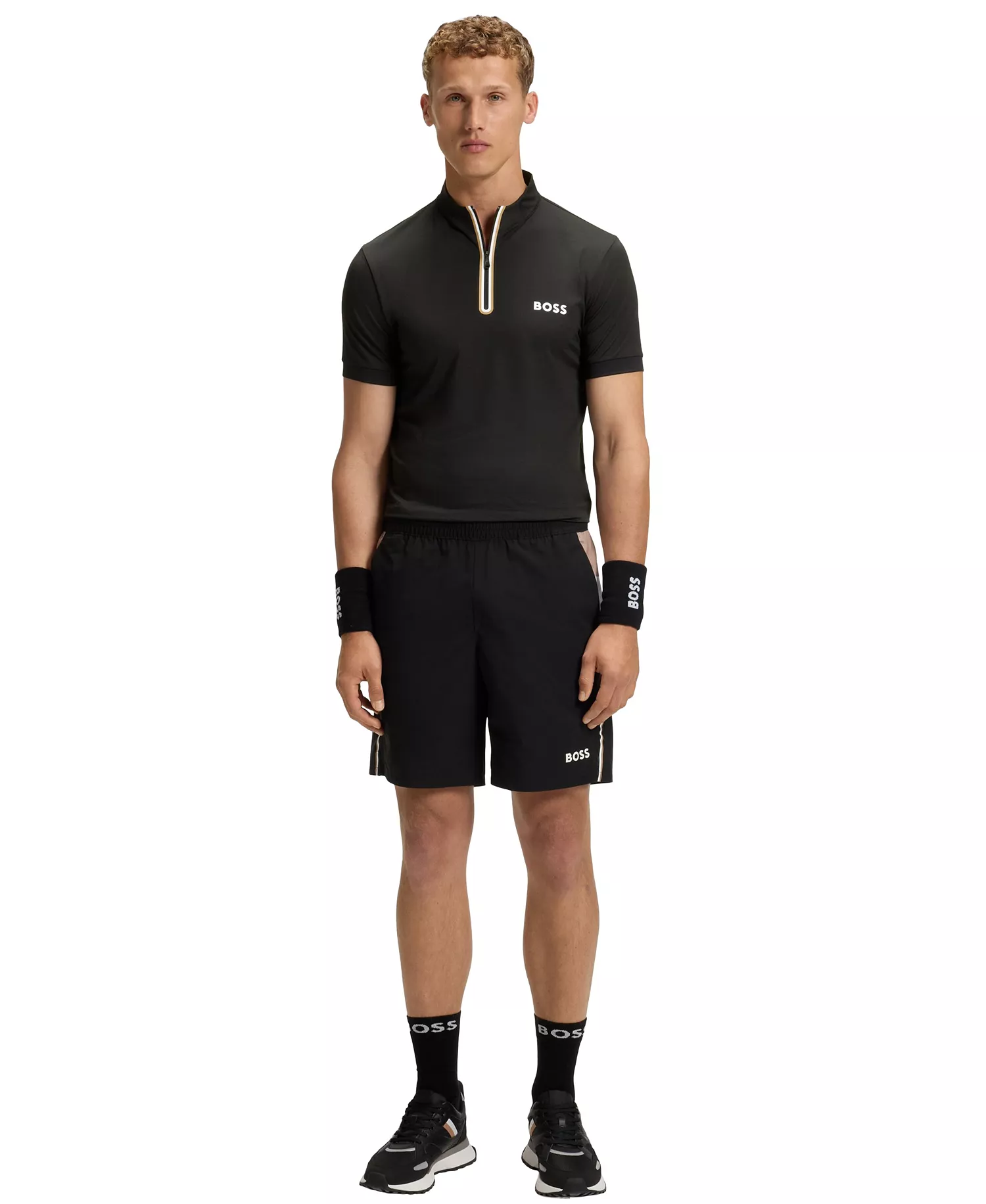 Men's Stretch-Mesh Jersey Zip-Neck T-Shirt - Black - L