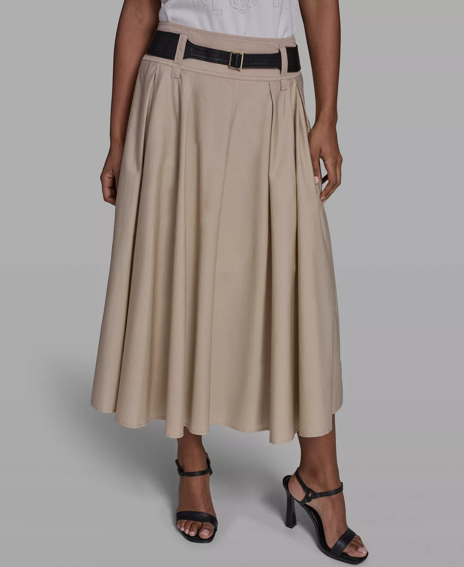 Women's Belted Midi Skirt - French Beige - 0