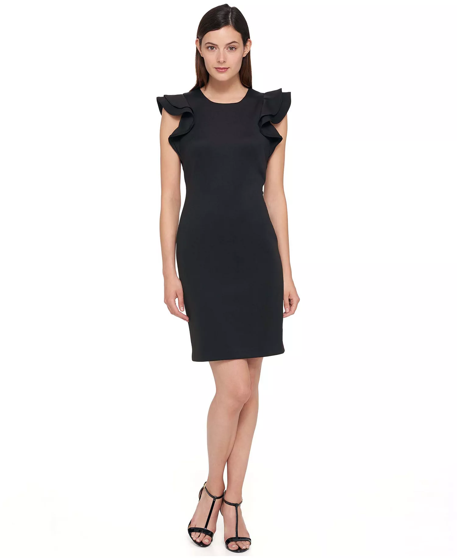 Women's Ruffle-Sleeve Sheath Dress - Black - 10
