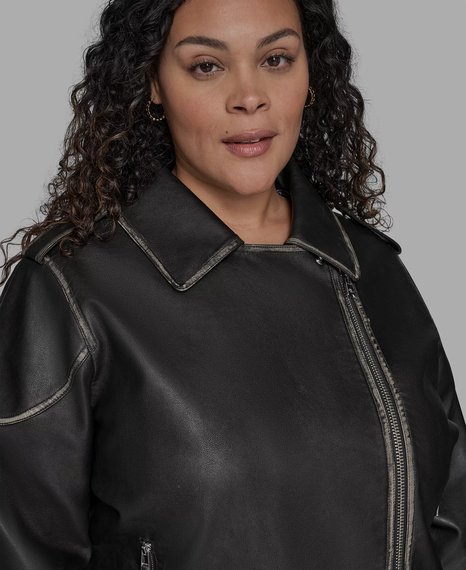 Plus Size Asymmetric Faux-Leather Belted Moto Coat - Black - 3X