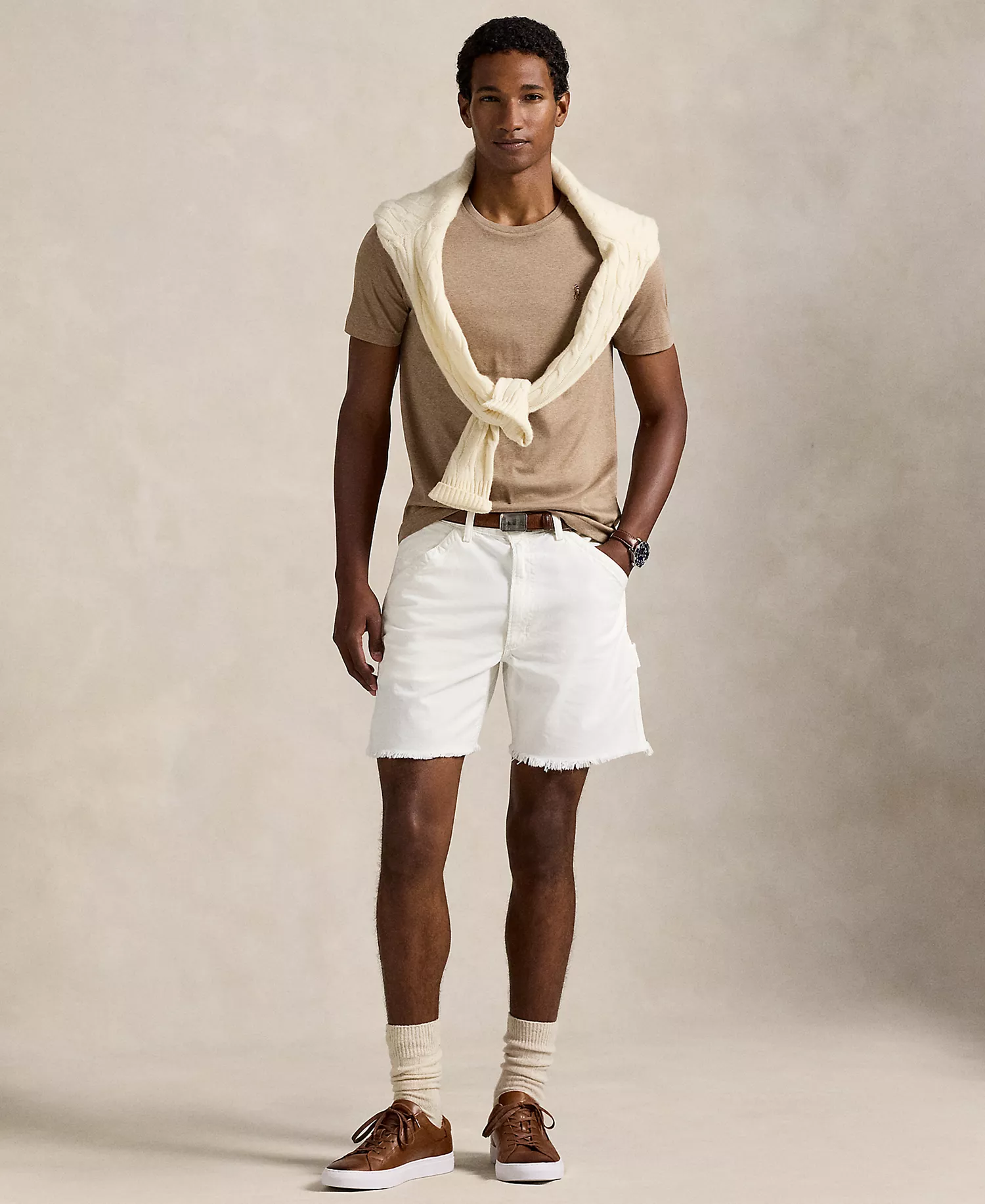 Men's Custom Slim-Fit Soft Cotton T-Shirt - Beige Cloud Heather - 2XL