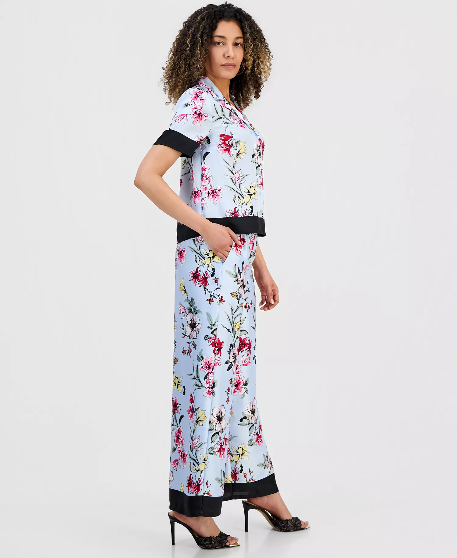 Petite Twill Border-Hem Pants, Macy's Exclusive - Dara Blooms - P/L