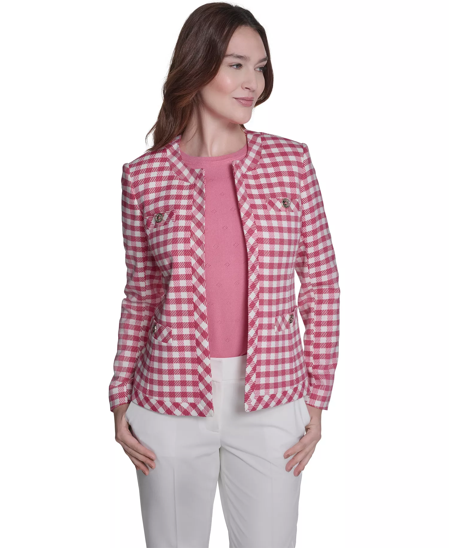 Women's Houndstooth Band Long-Sleeve Jacket - Pink Tulip Multi - 0