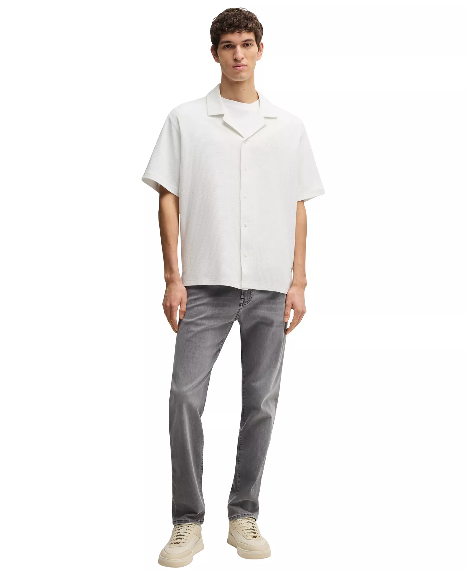 Men's Waffle Cotton Relaxed-Fit Shirt - Natural - L