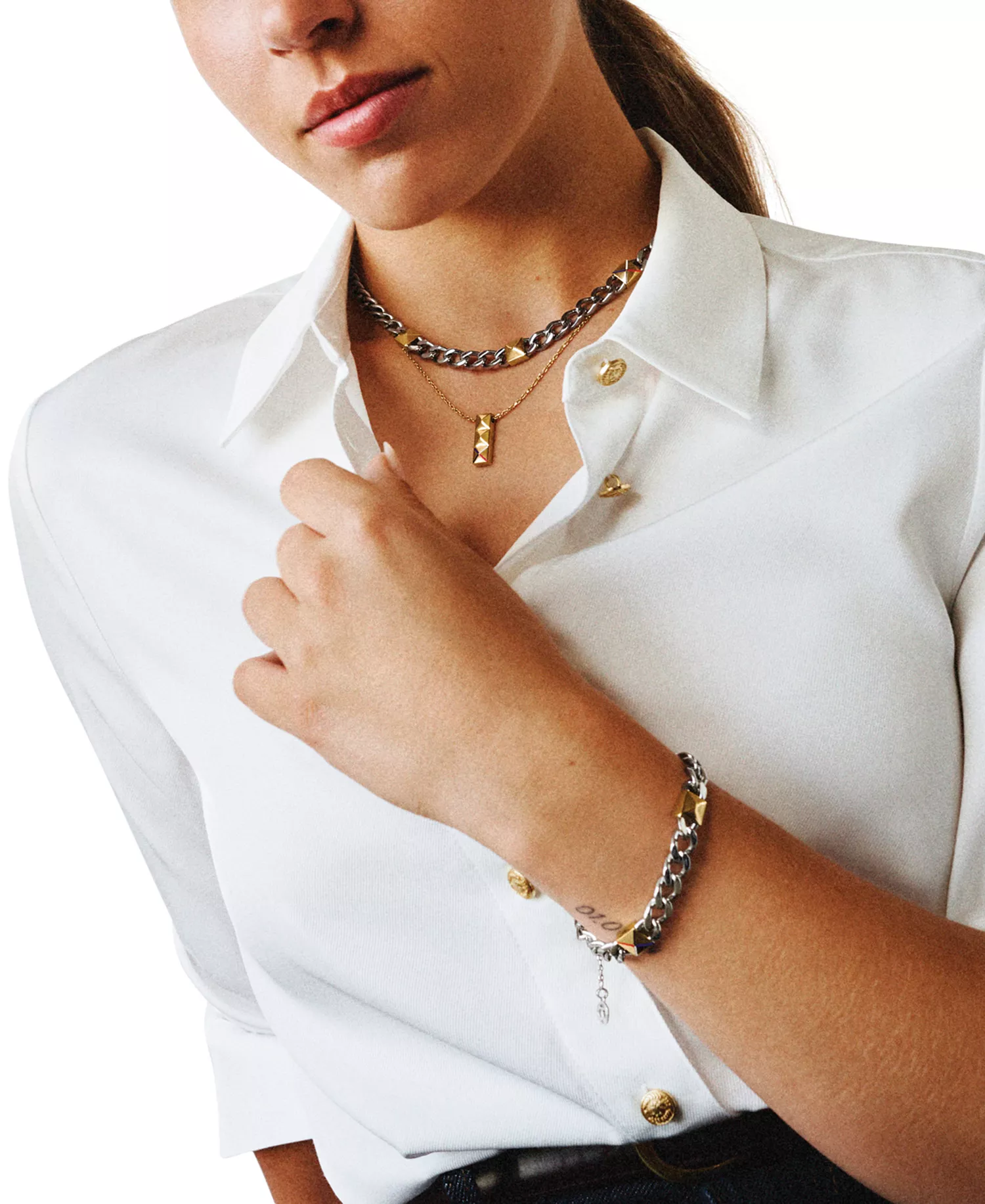 Two-Tone Studded Chain Bracelet - Two Tone - ONE SIZE