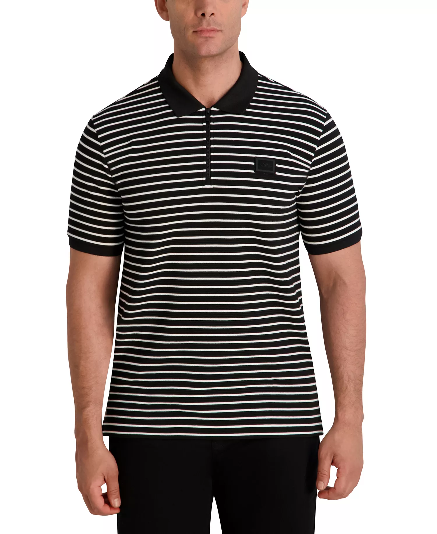 Men's Striped Quarter-Zip Polo Shirt - Black/White - L