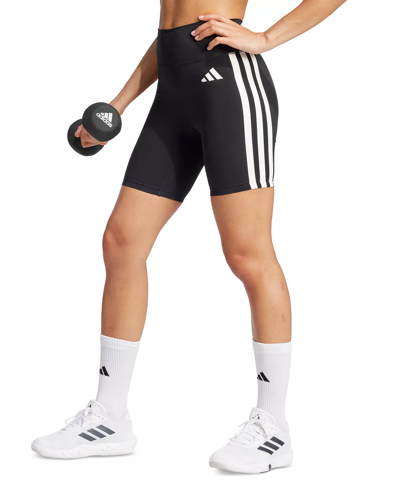 Women's The Optime Essentials 3-Stripe Short Leggings - Black/White - L