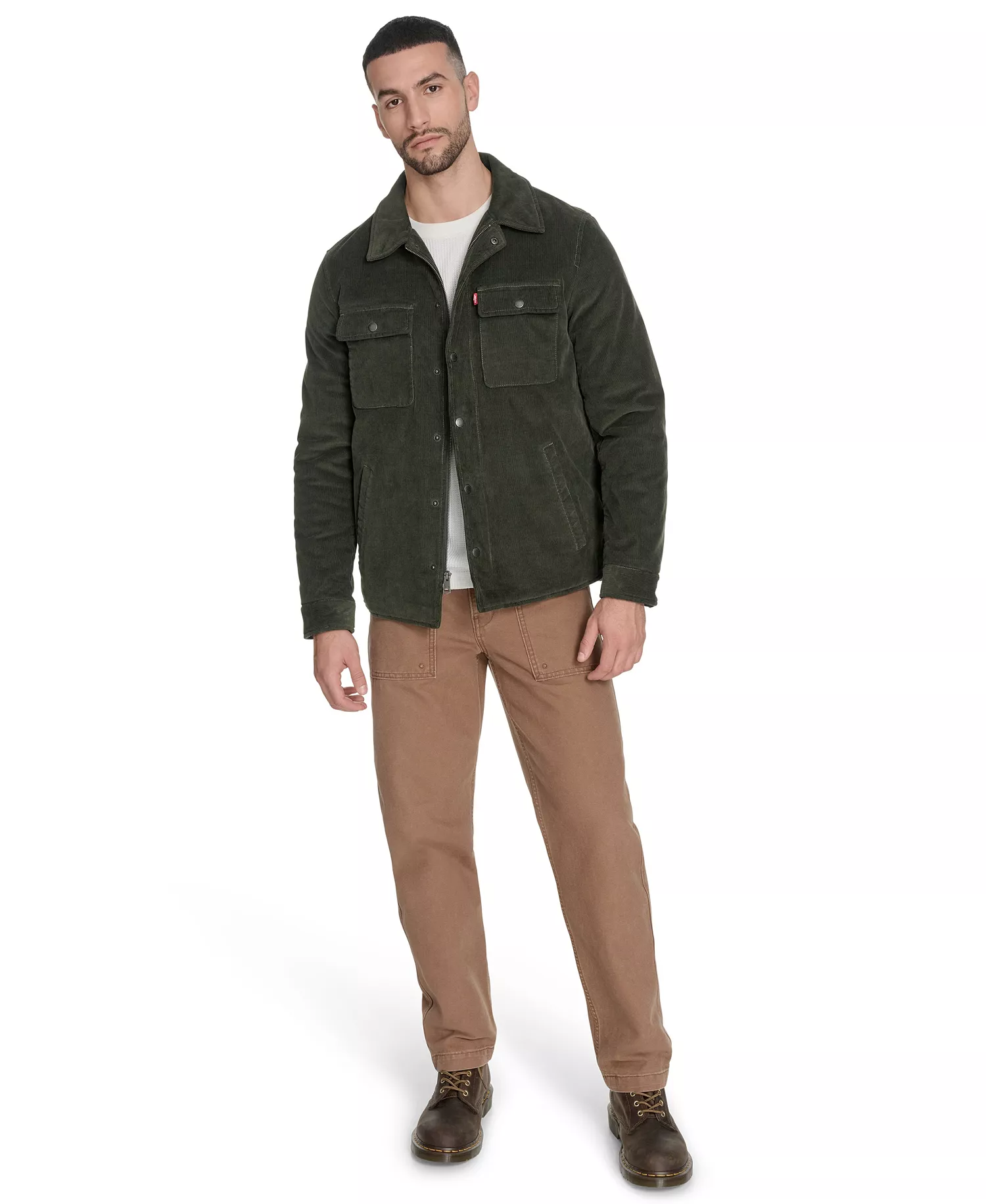 Men's Corduroy Plaid Lining Shirt Jacket - Green - 2XL