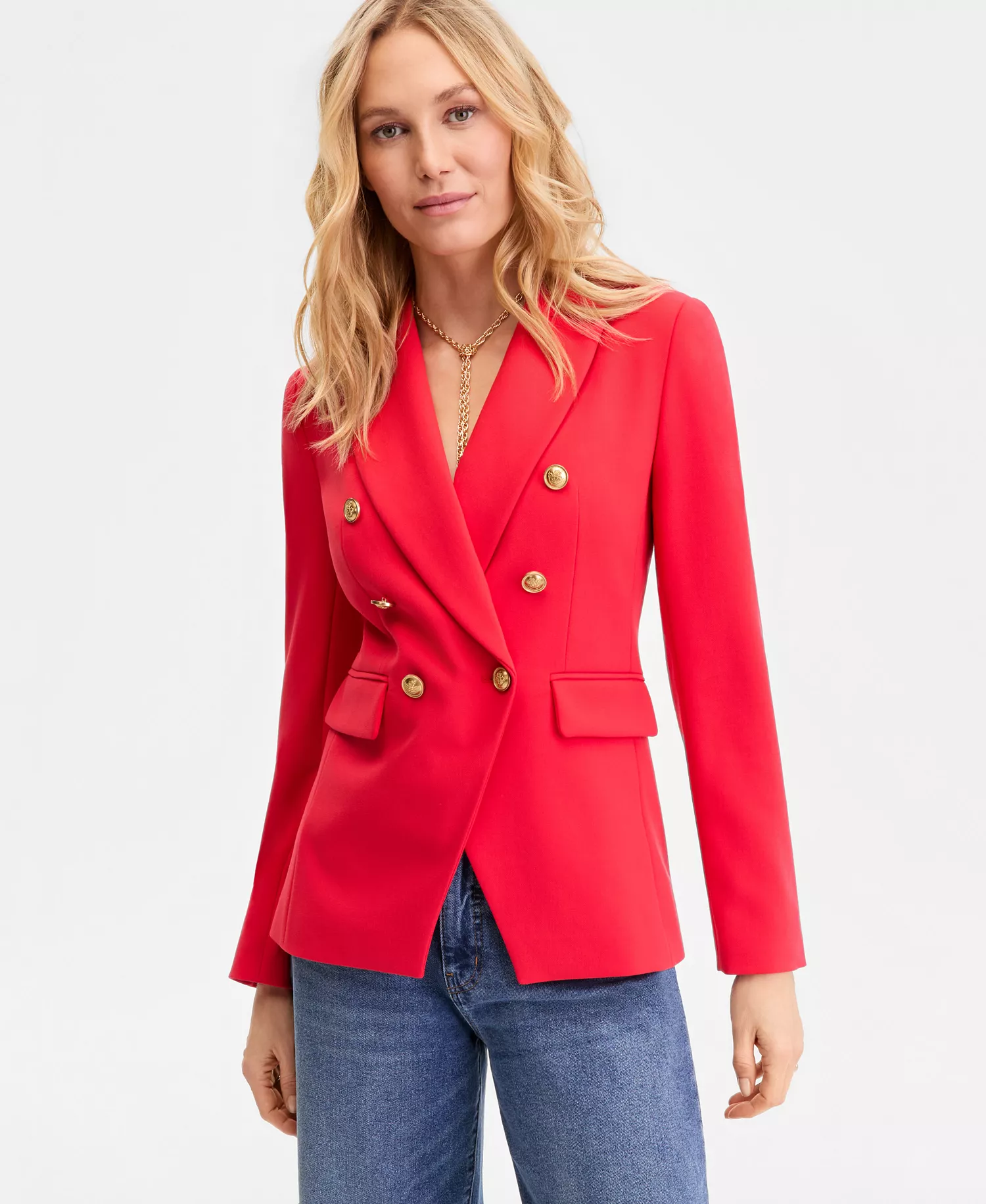 Women's Double-Breasted Blazer, Exclusively at Macy's - Cherry Flame - L
