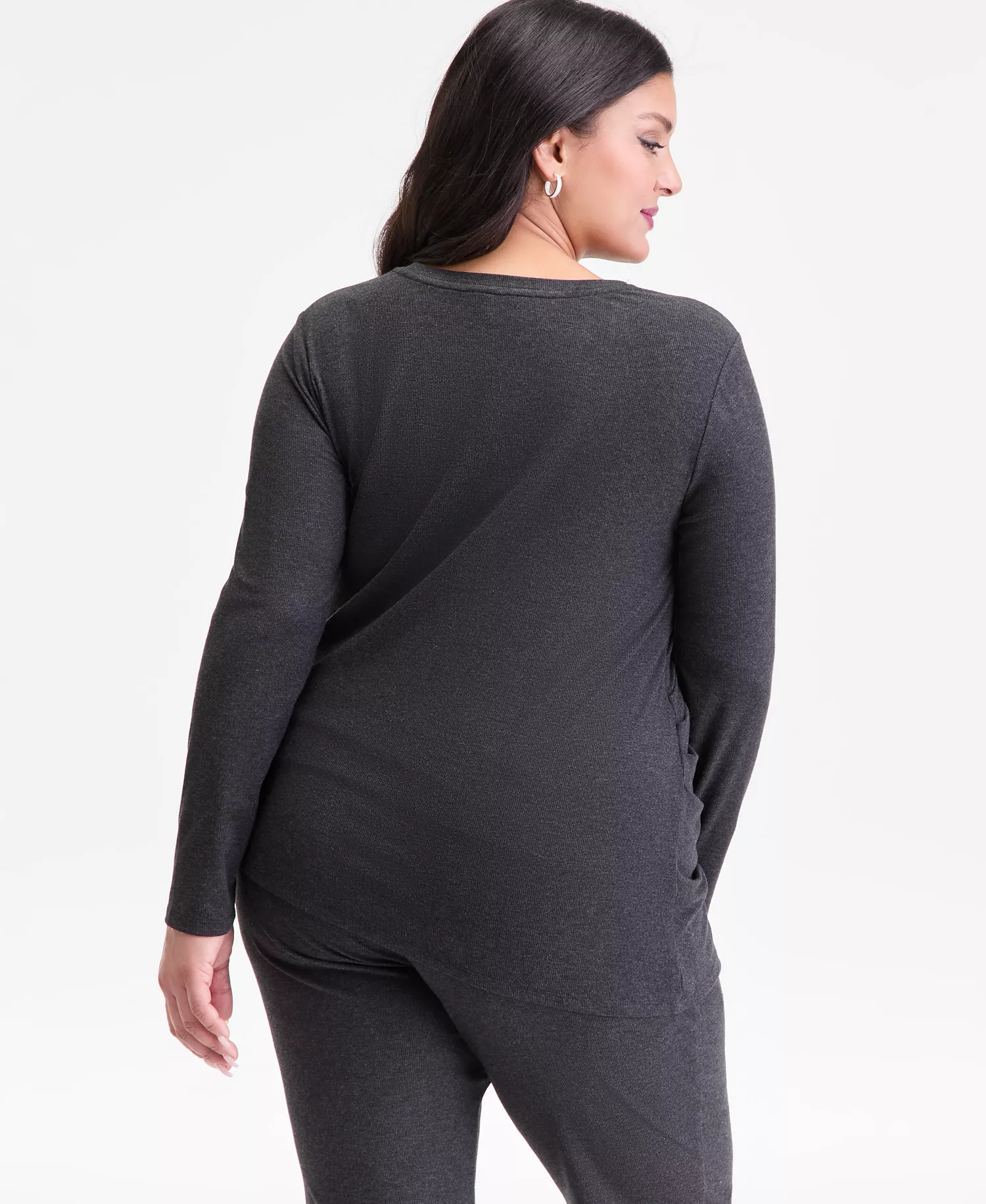 Plus Size Ribbed Asymmetrical-Hem Top, Macy's Exclusive - Charcoal Heather - 0X