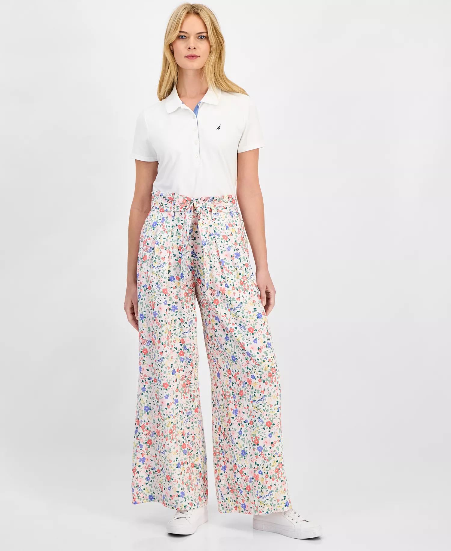 Women's Pull-On Belagio Floral Pants - Bright White Multi - L