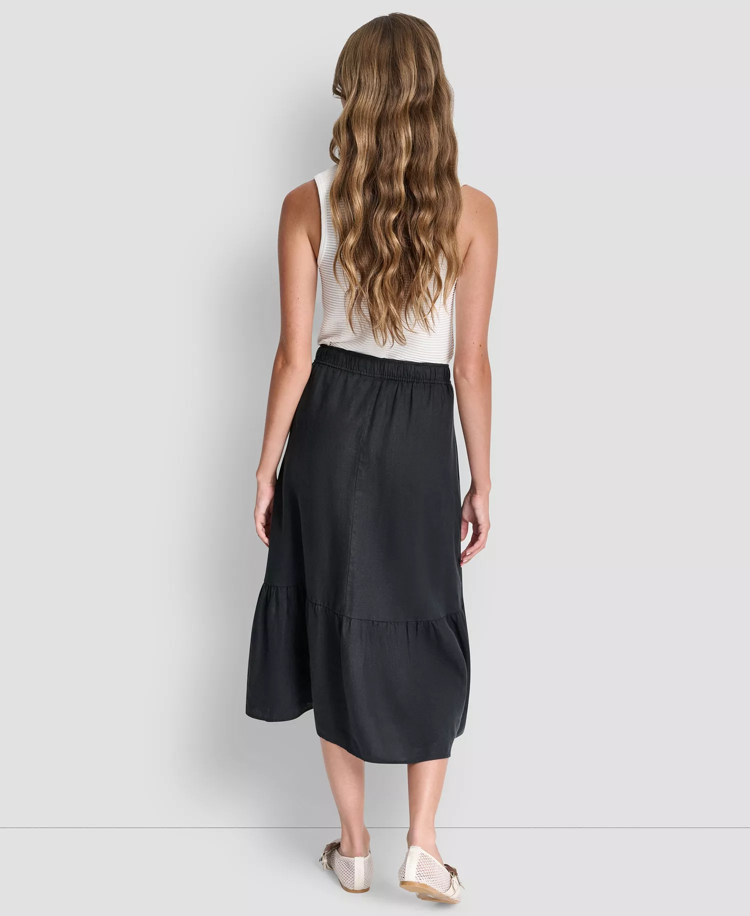 Women's Linen A-Line Pull-On Skirt - Black - L