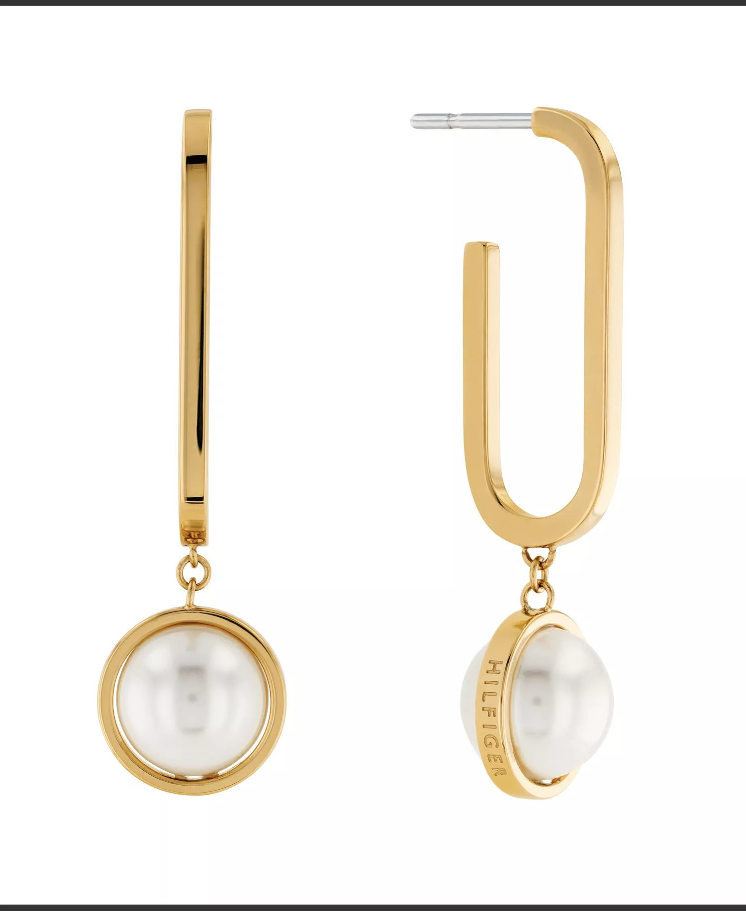 Imitation Pearl Drop Paperclip Earrings - Gold - One Size Fits All