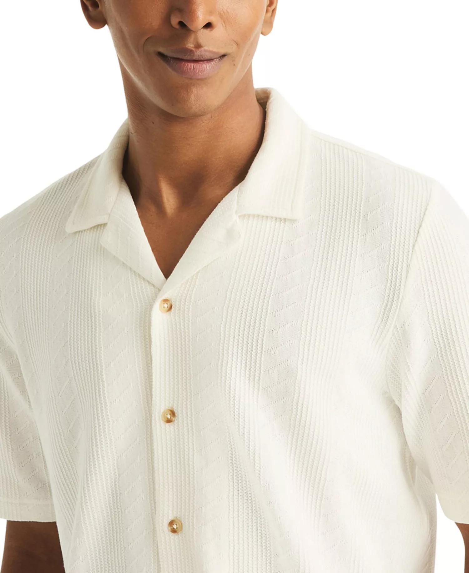 Men's Short-Sleeve Vertical Textured Polo Shirt - Bright White - L