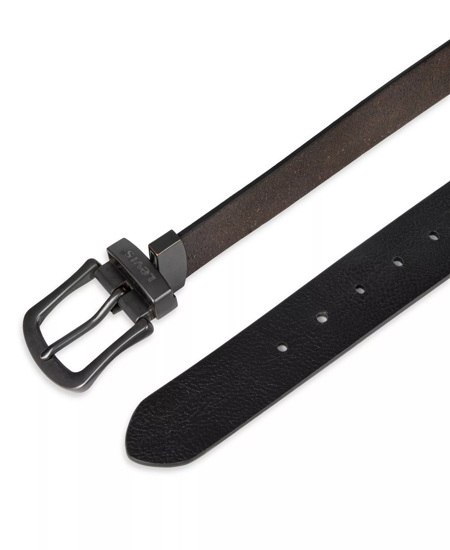 Men's Two-In-One Reversible Rugged Leather Jean Belt - Brown/Black - L (38-40)