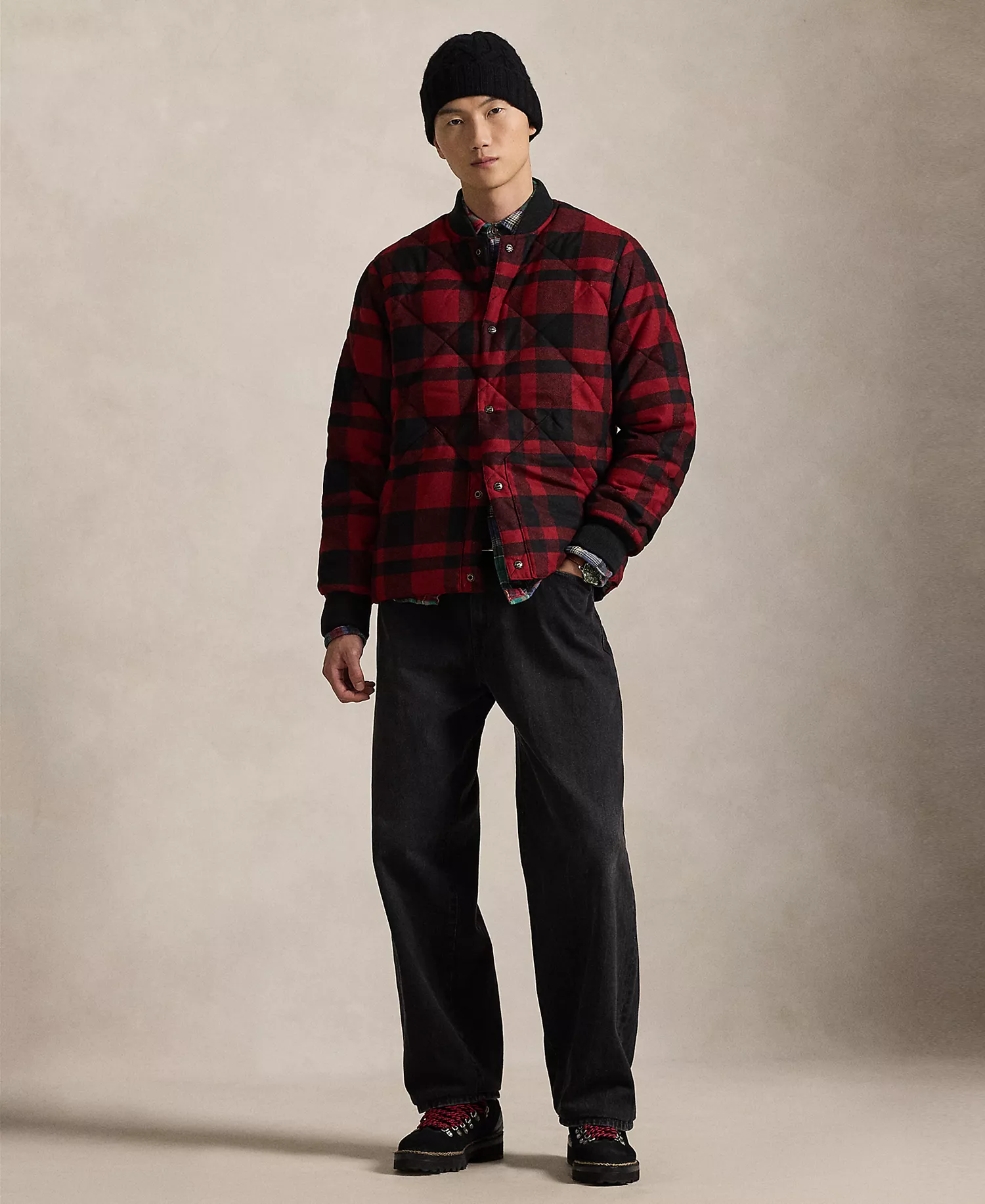 Men's Baseball Collar Buffalo Check Jacket - Buffalo Plaid - S