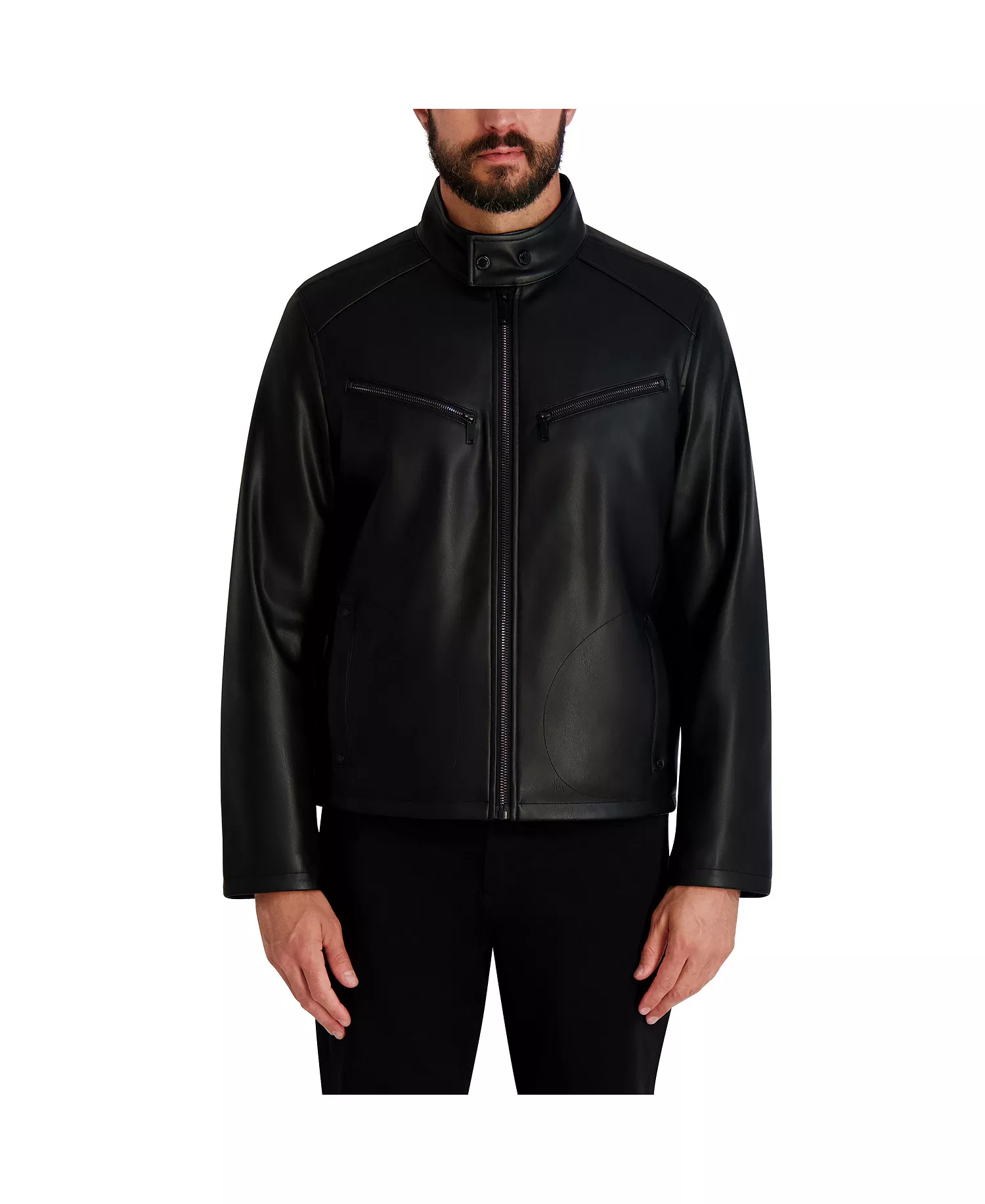 Men's Circle Stitch Faux Leather Jacket - Black - 2XL