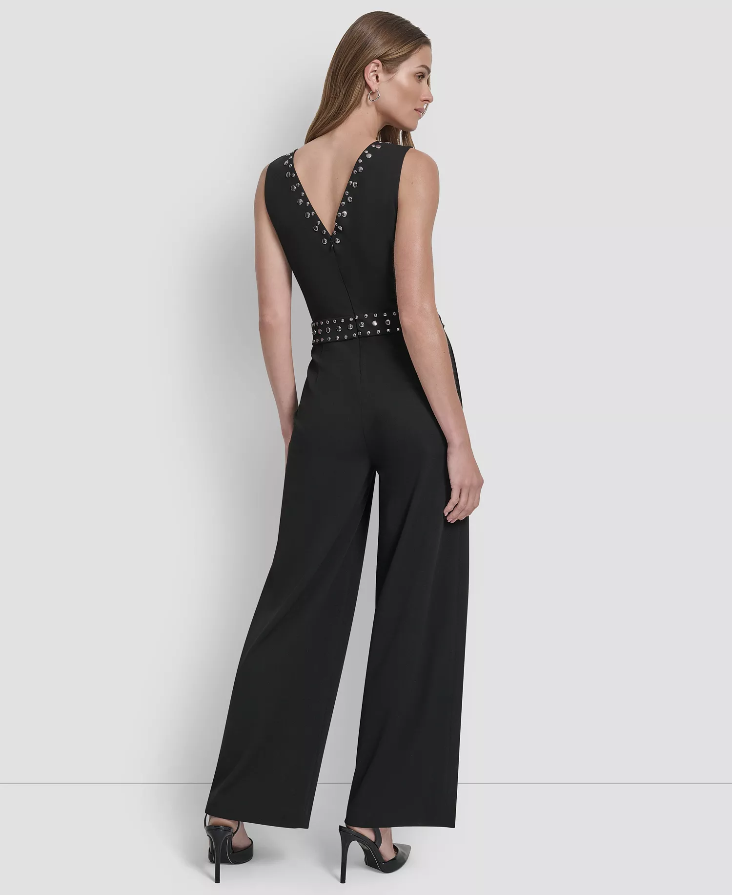 Women's Sleeveless Studded Jumpsuit - Black - 12