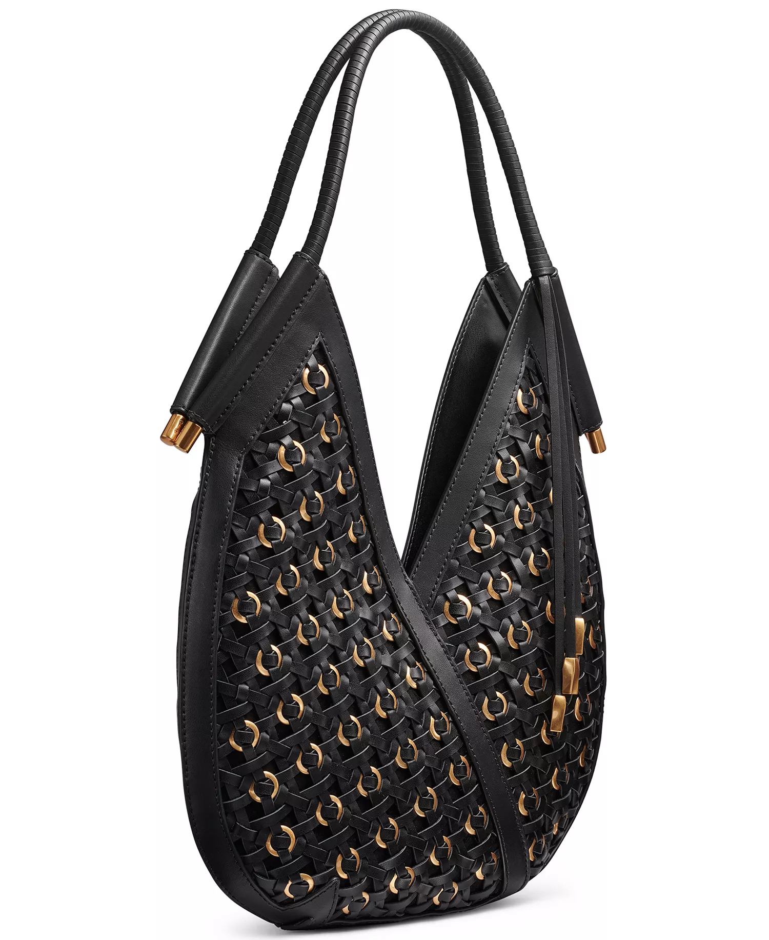 Baldwin Woven Grommet Shoulder Bag - Black/Gold - ONE SIZE