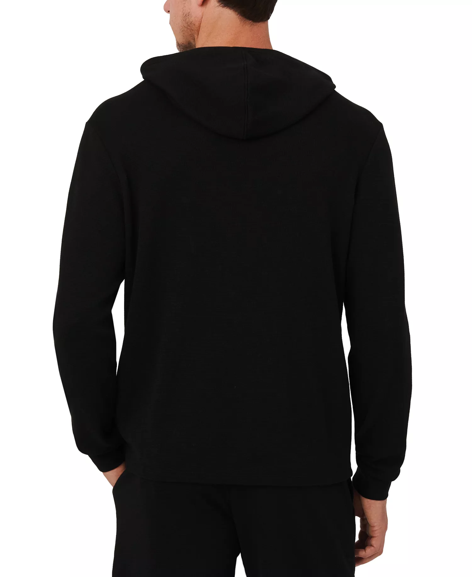 Men's Waffle-Knit Thermal Hoodie  - Black - L