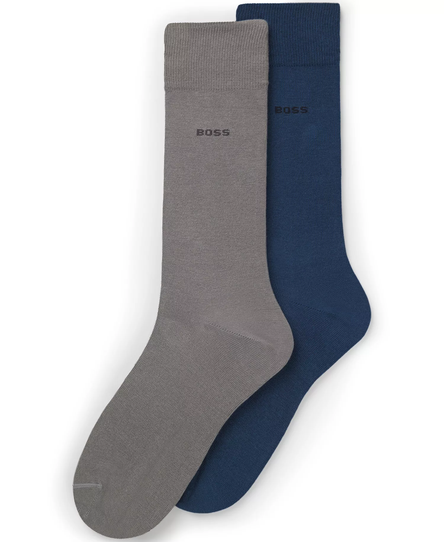 Men's Crew Length Socks, 2-Pack - Blue/gray - 10-13