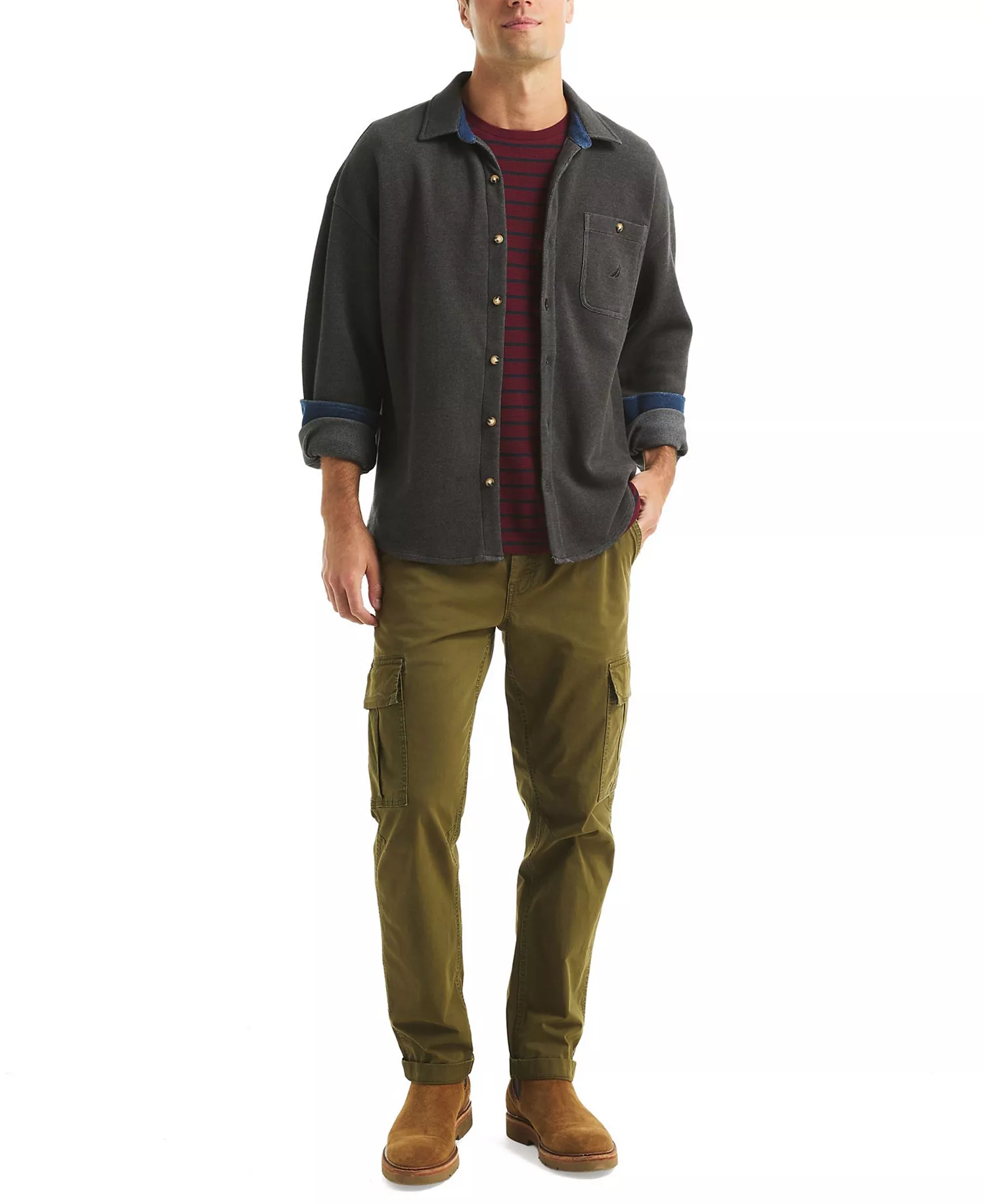 Men's Pique Double Knit Long Sleeves Shirt - True Black - L