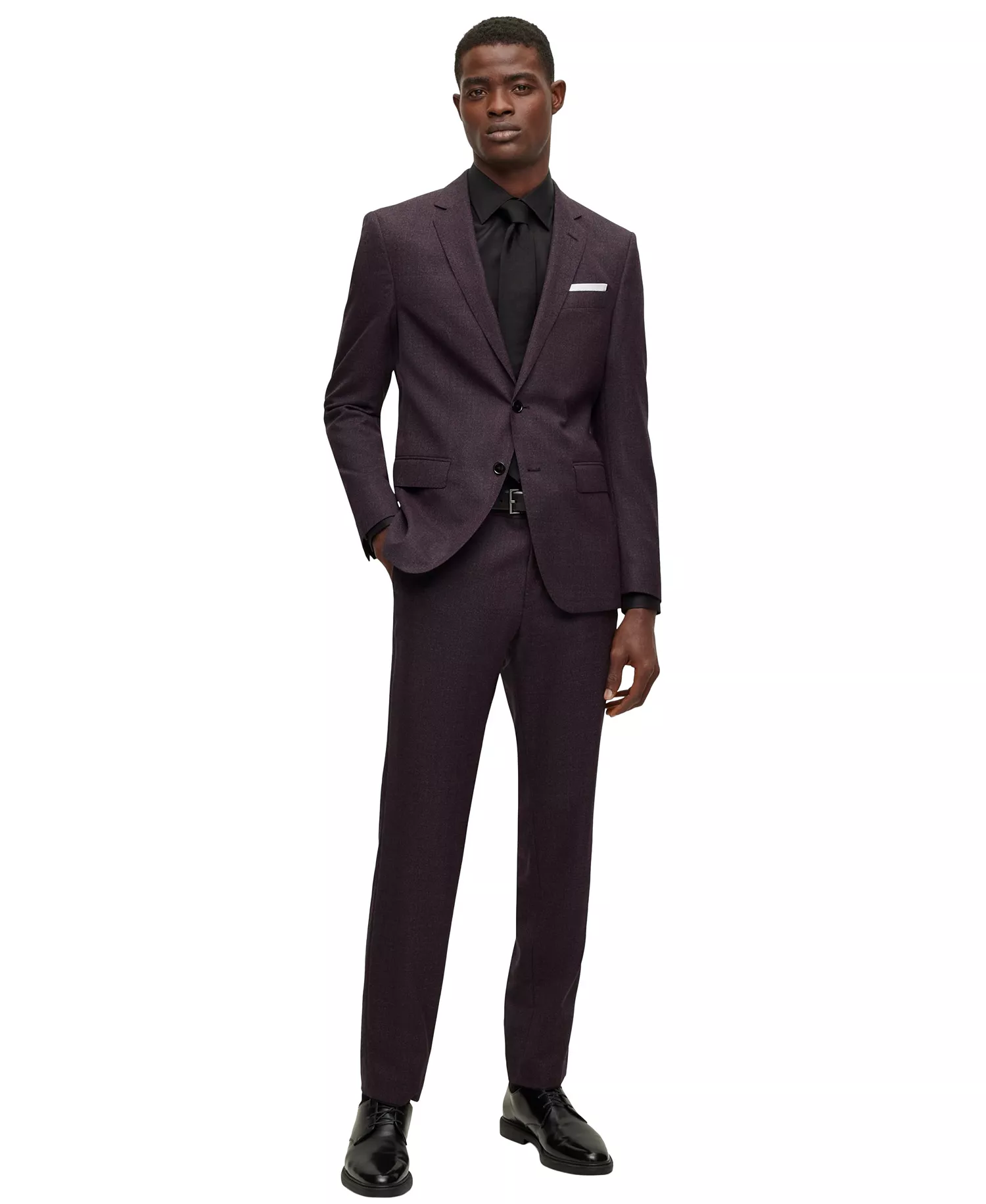 Men's Easy-Iron Slim-Fit Dress Shirt - Black - 14.5