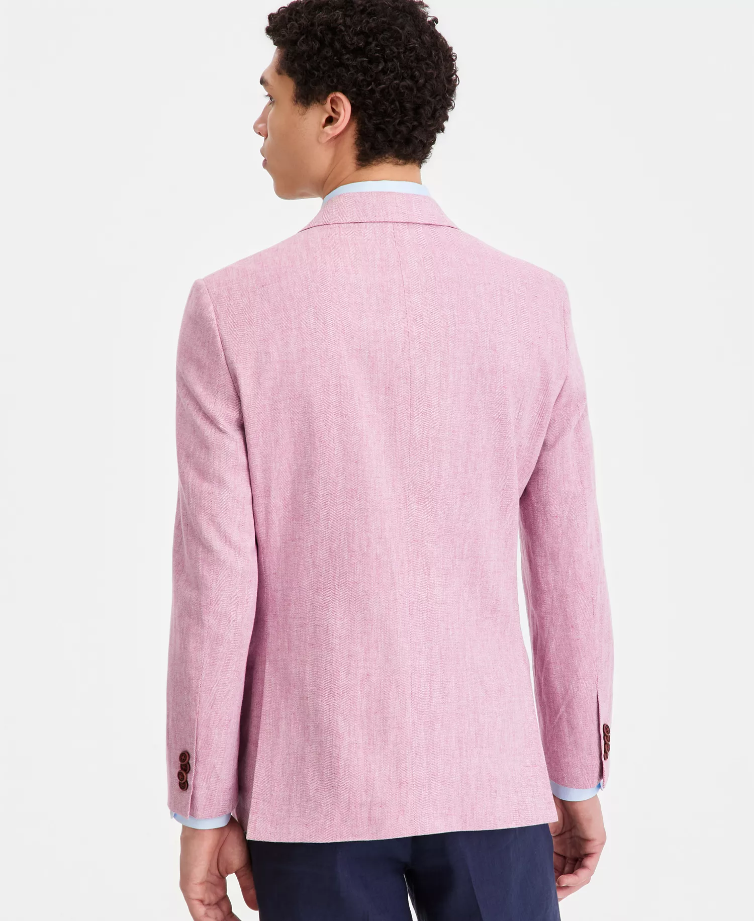 Men's Modern-Fit Herringbone Cotton & Linen Blazer - Berry - 36R