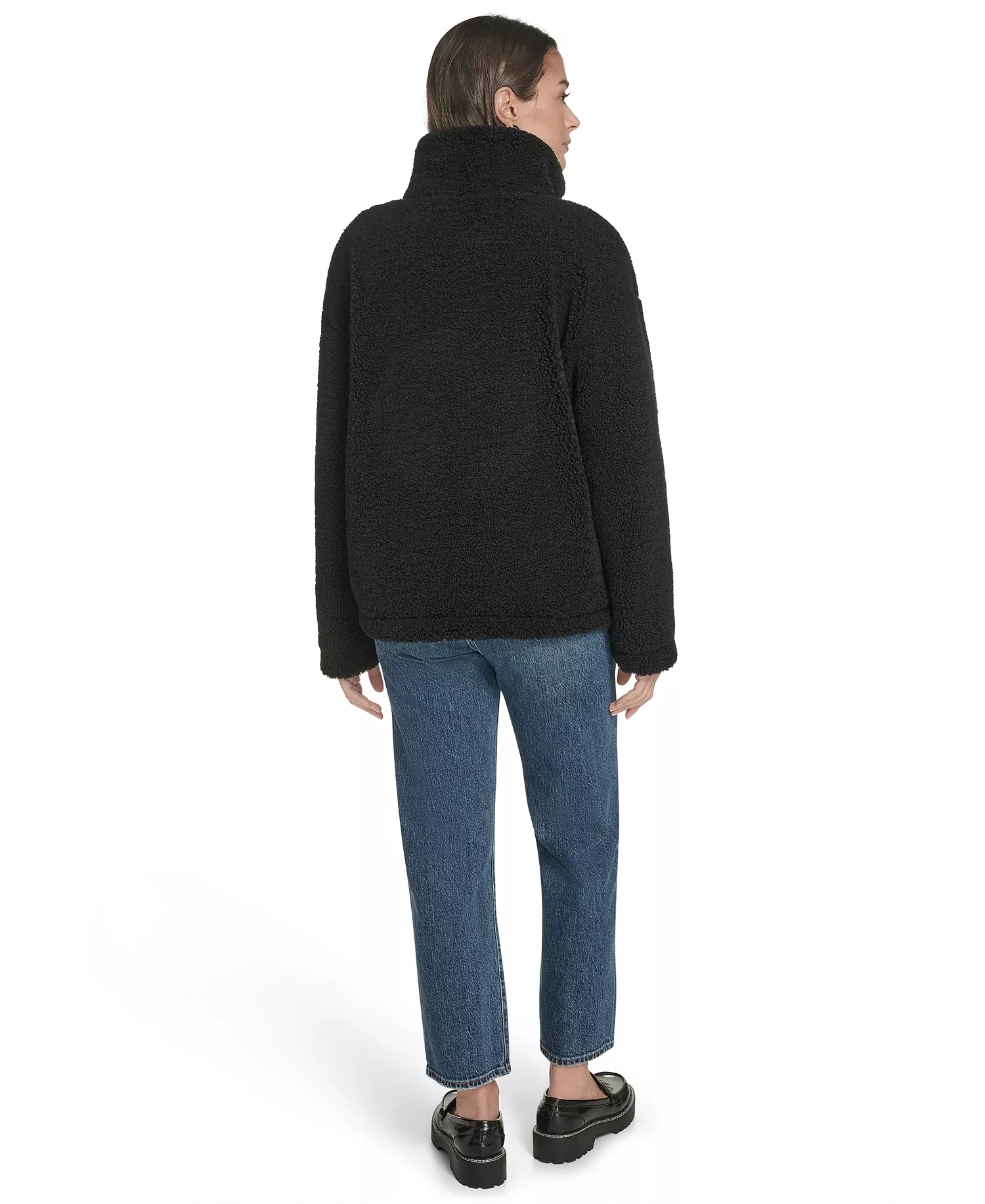 Women's Regular Stand Collar Sherpa Teddy Jacket - Black - M