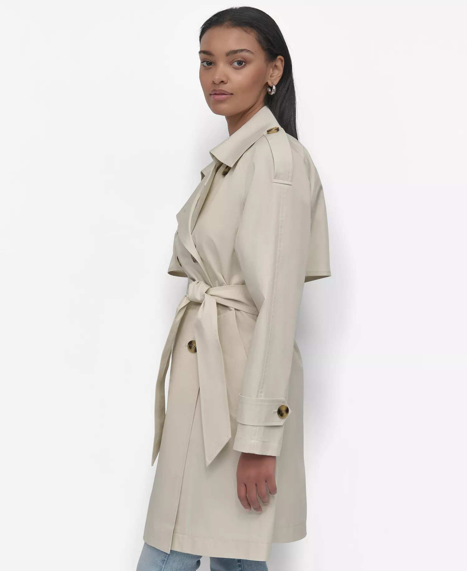 Women's Raglan Sleeve Double Breasted Trench Coat - Light City Khaki - L