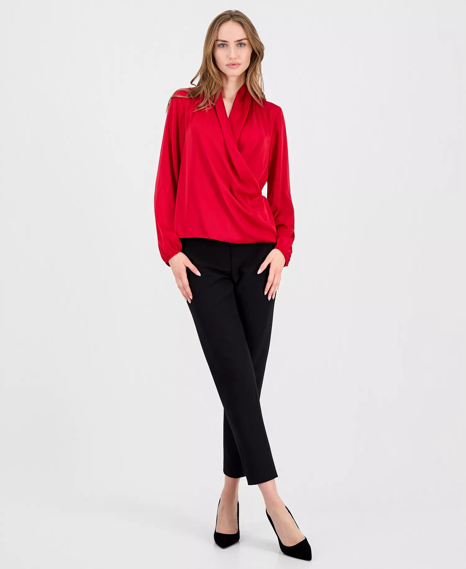 Women's Long-Sleeve Draped Wrap Blouse - Love Star - L