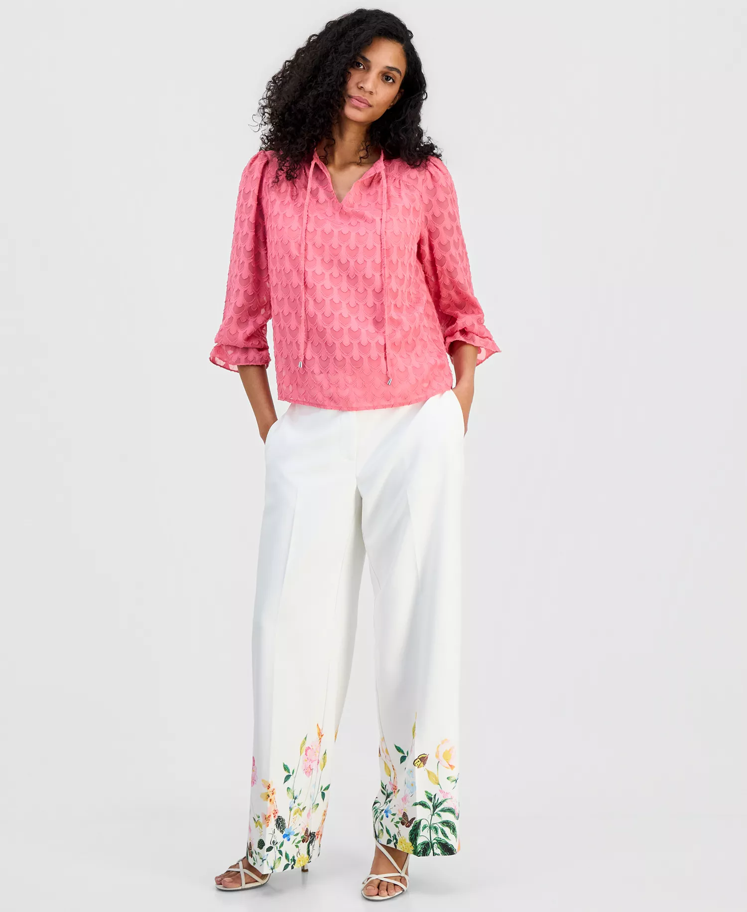 Women's Textured Tie-Neck Top - Parisian Pink - L