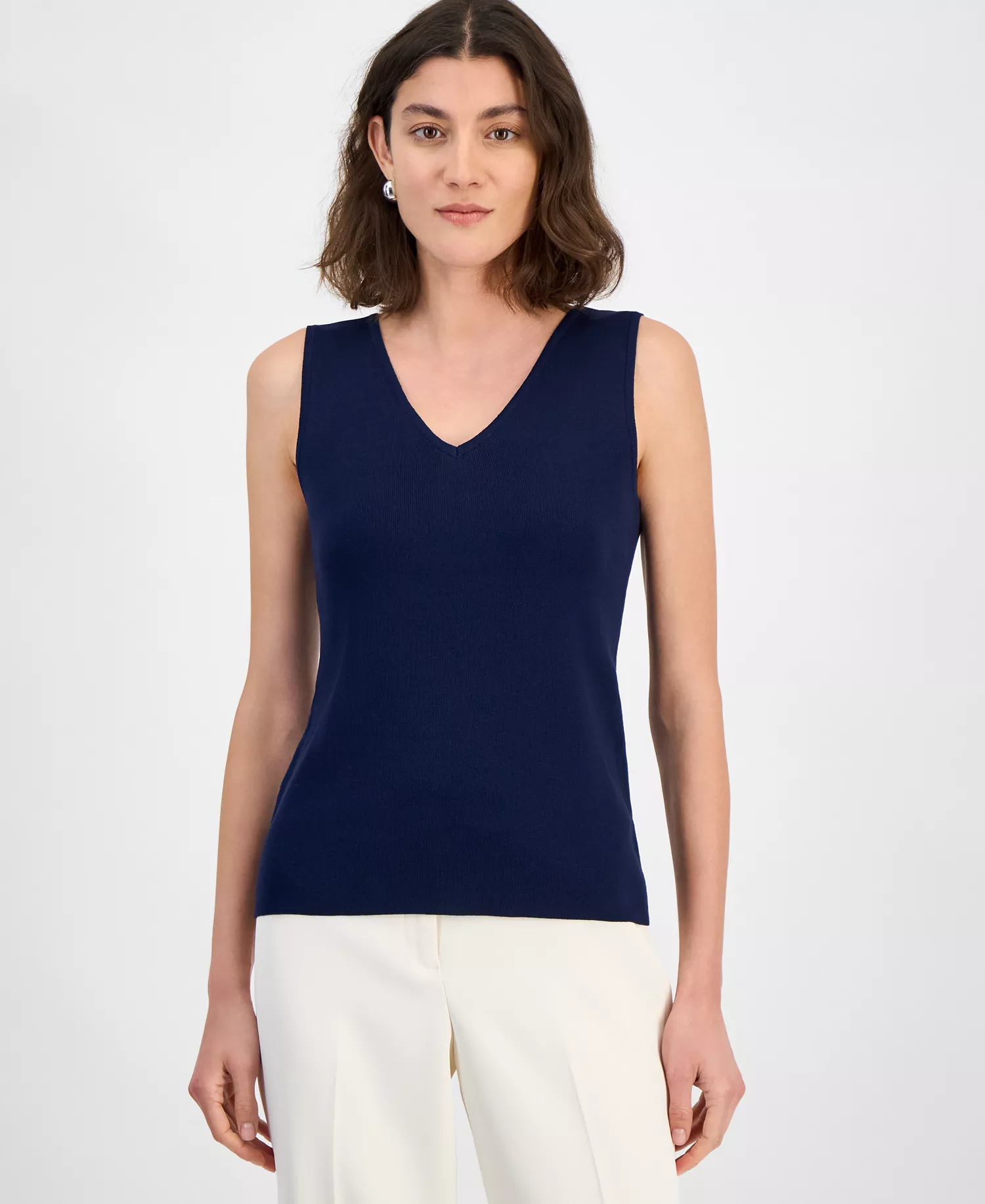 Women's Fine-Rib Sleeveless V-Neck Sweater - Navy - XL