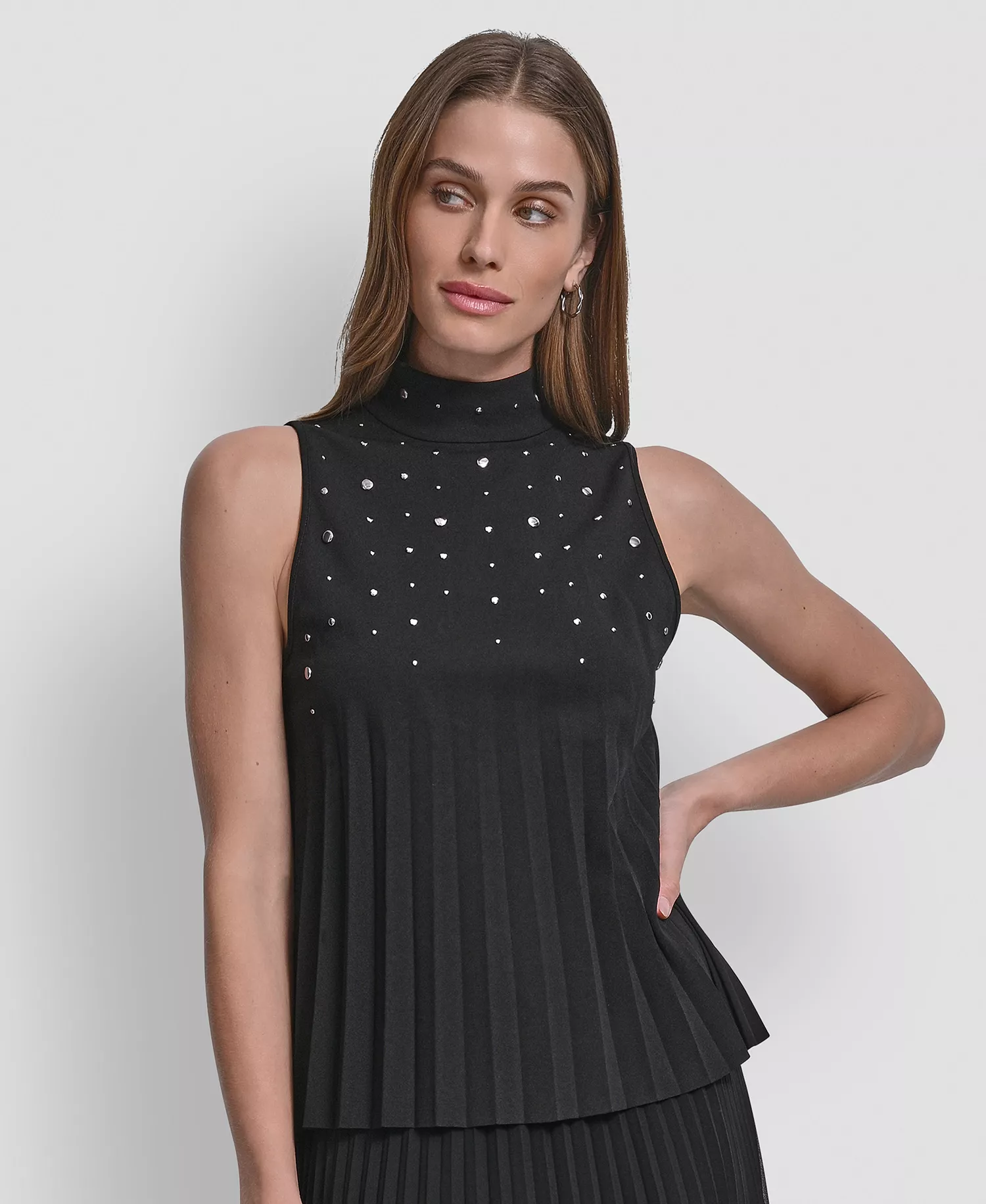 Women's Studded Mock Neck Top - Black - L