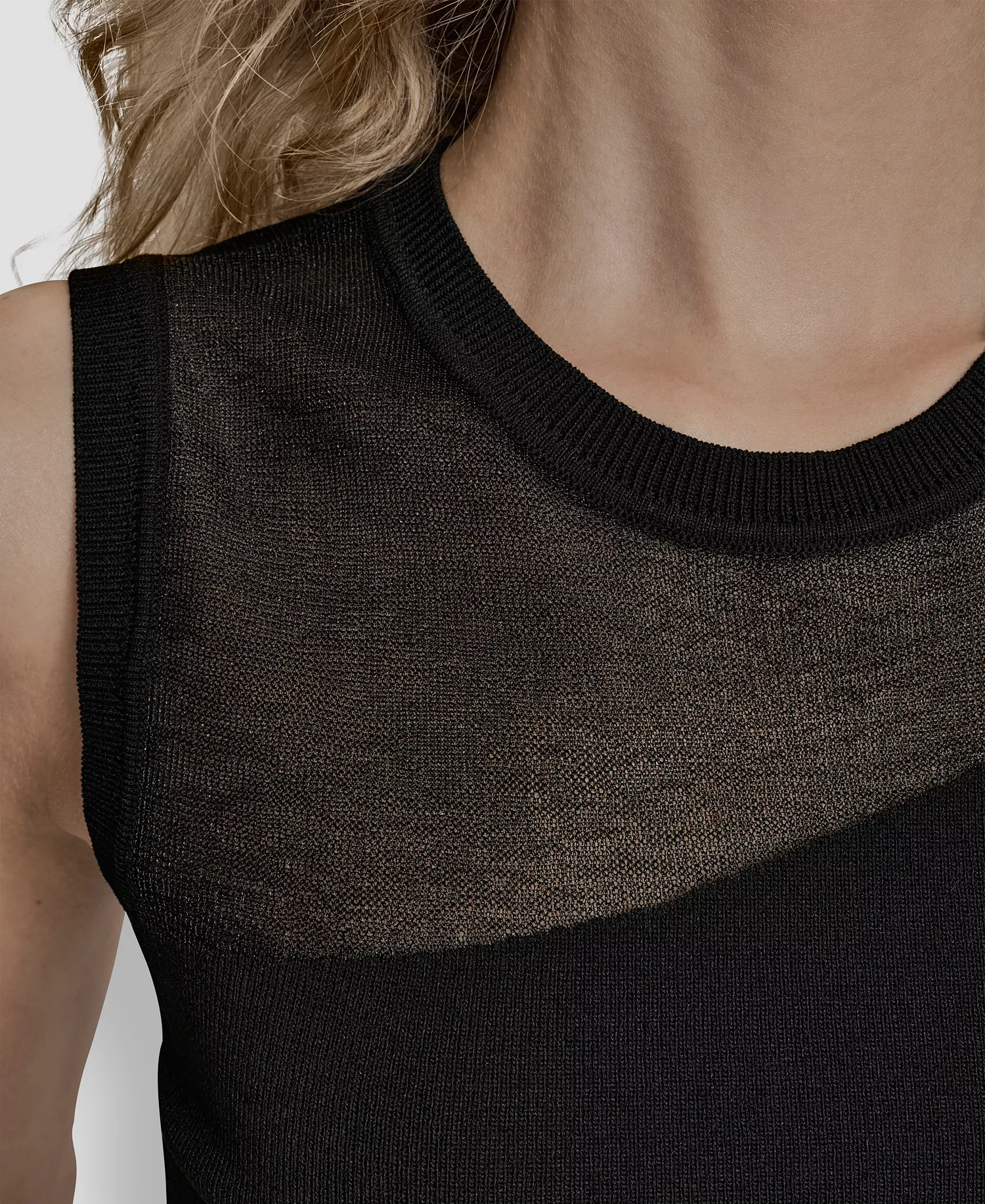 Women's Asymmetric Sheer Panel Sleeveless Sweater - Black - L